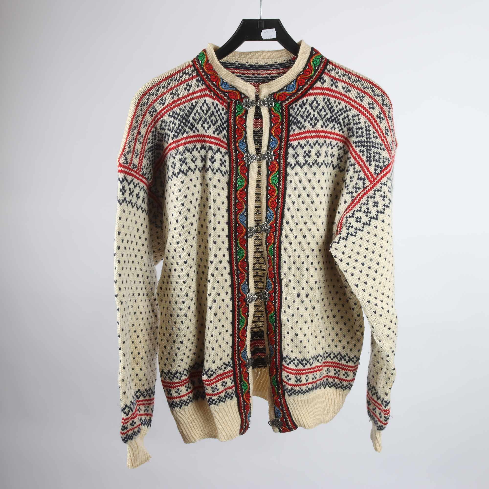 Tröja, Okänd, beige, blå, ull, stl. ca. L.