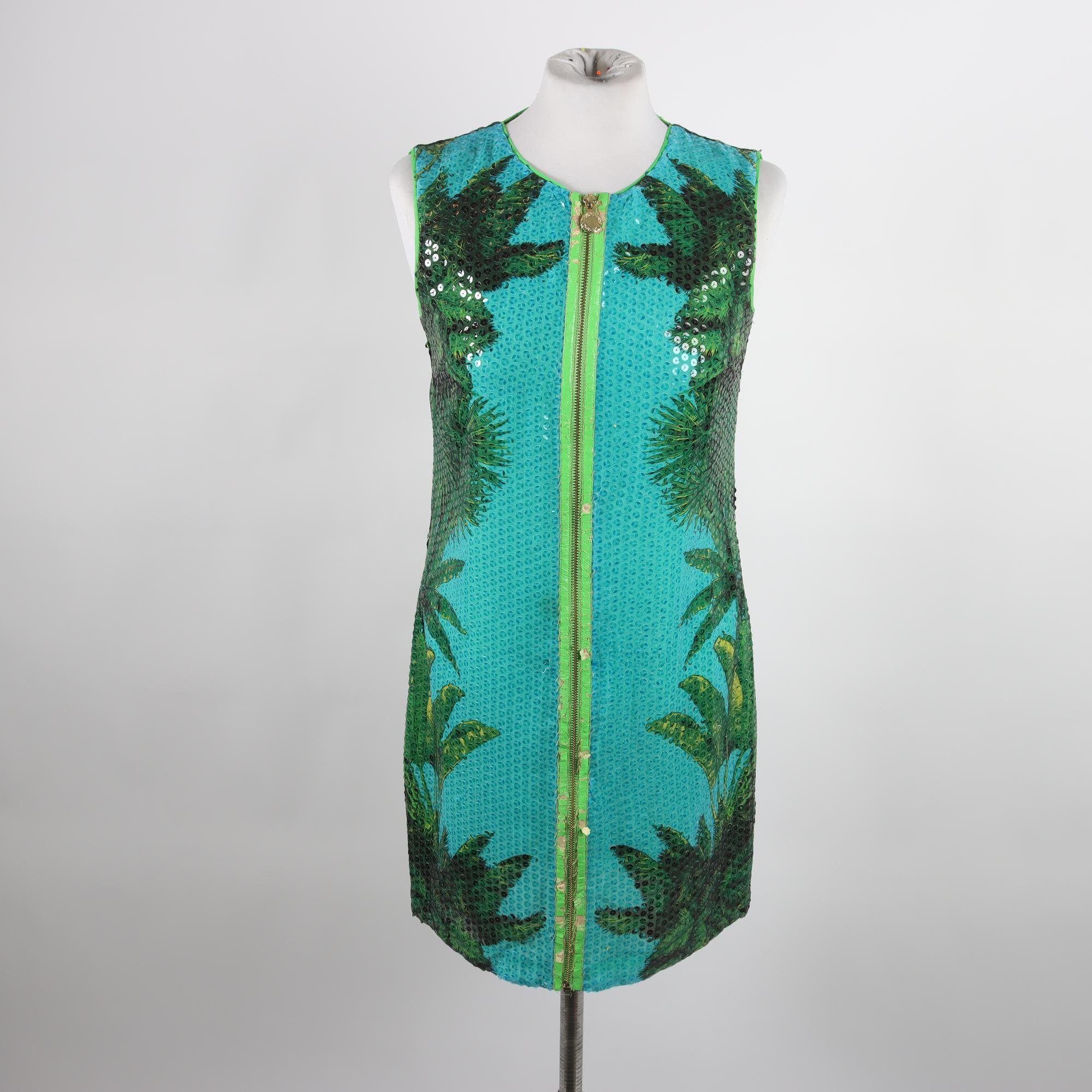 Klänning, Versace x H&M, grön, blå, paljetter, stl. ca. XS.