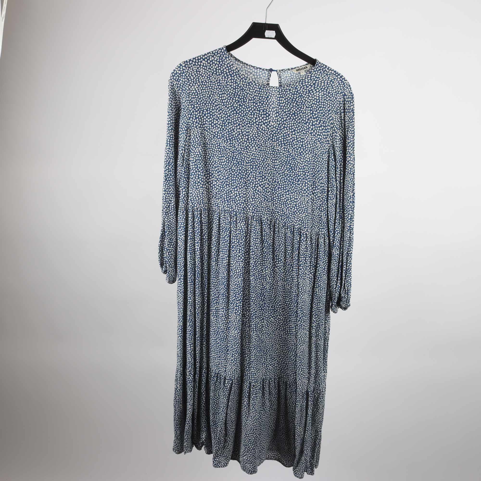 Klänning, Indiska, prickig, vit, blå, stl. L.