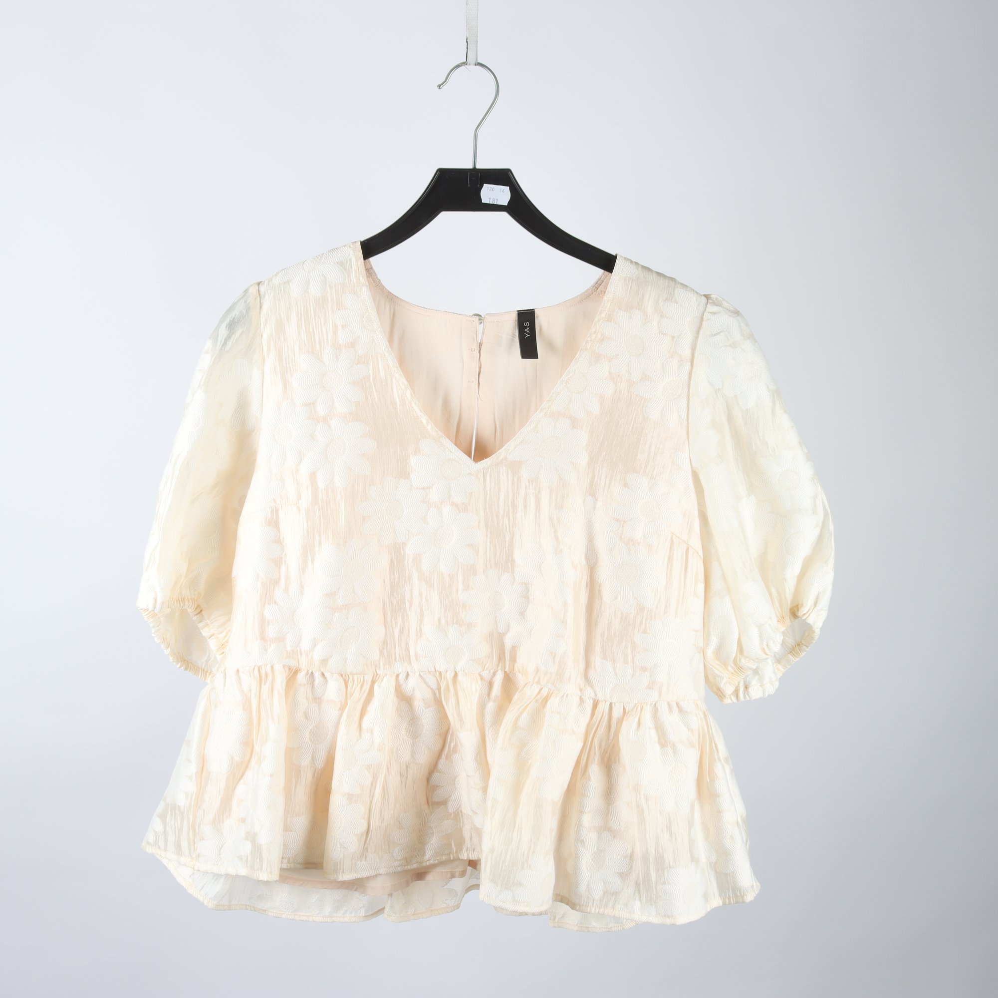 Blus, Y.A.S, nude, vit, blommig, stl. XL