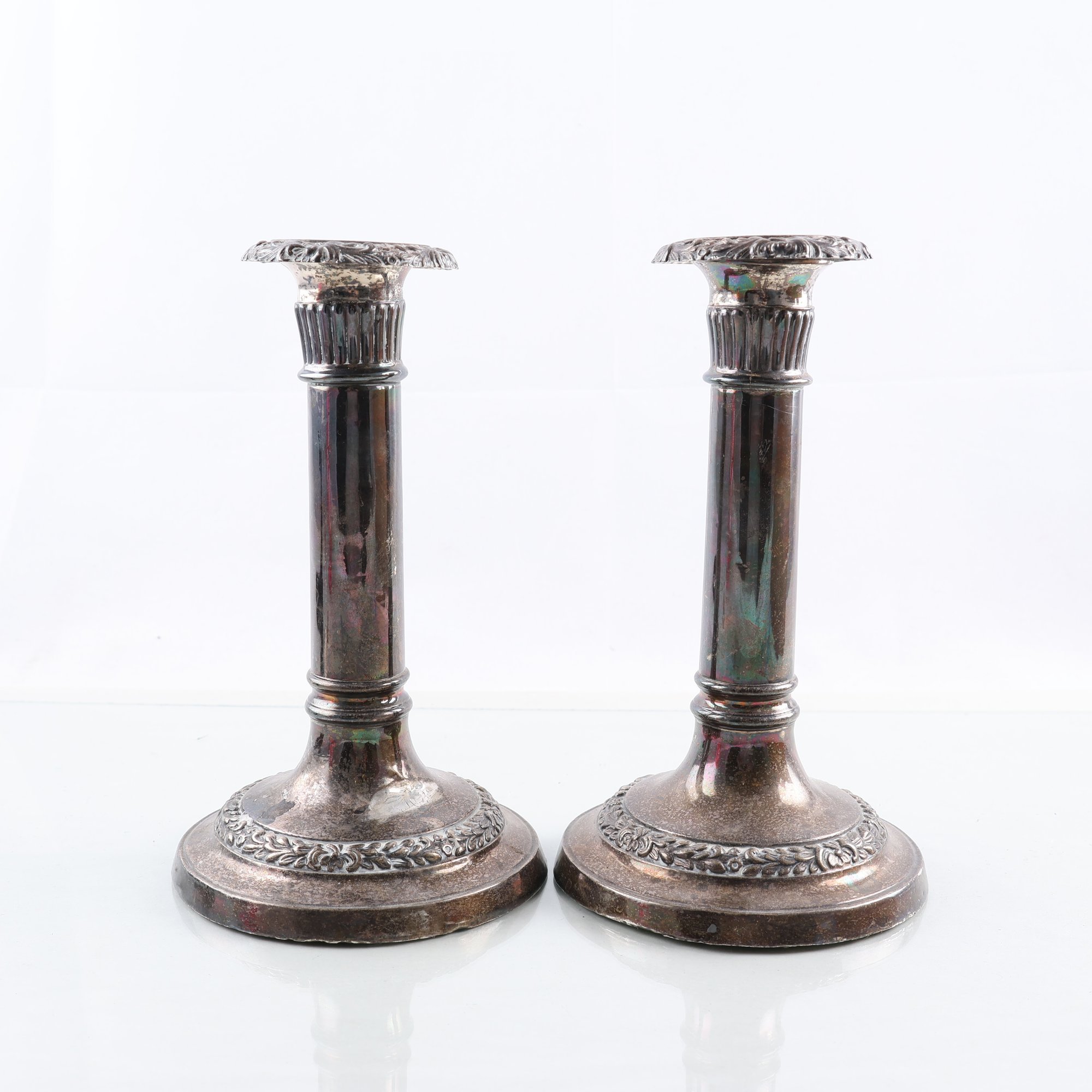 Paret ljusstakar, nysilver, ostämplade, tidigt 1900-tal