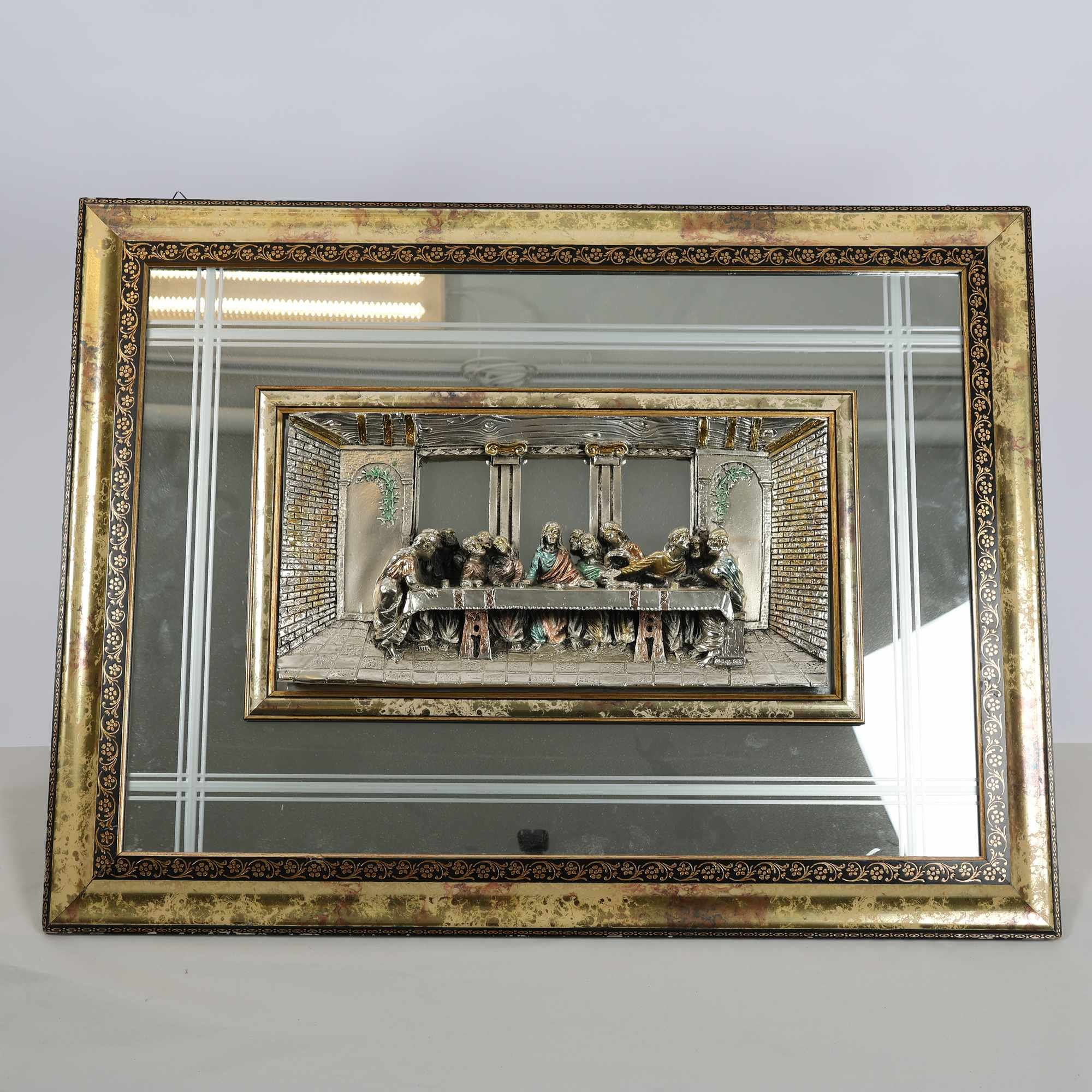 Relief, metall, spegelglas, Den sista måltiden, 1900-talet. Endast avhämtning.