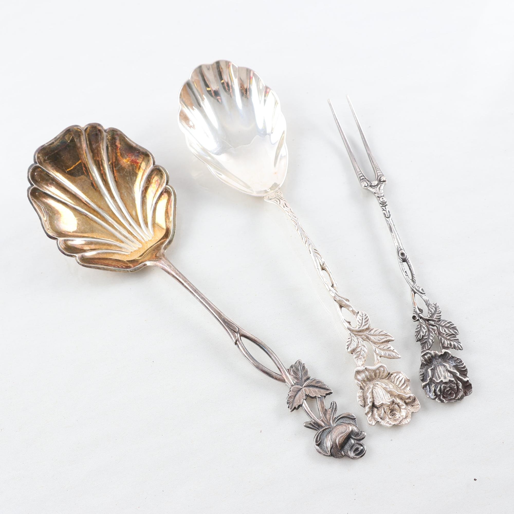 Sockerskedar, silver GEWE, Åbo, 830, sillgaffel, silver 830, Modell Rosen,