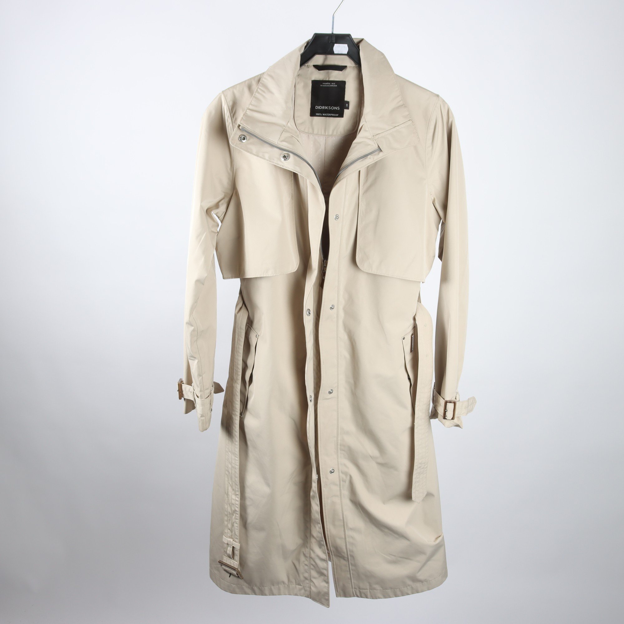 Vårkappa, Didriksons, beige, vattentät, stl. 38.