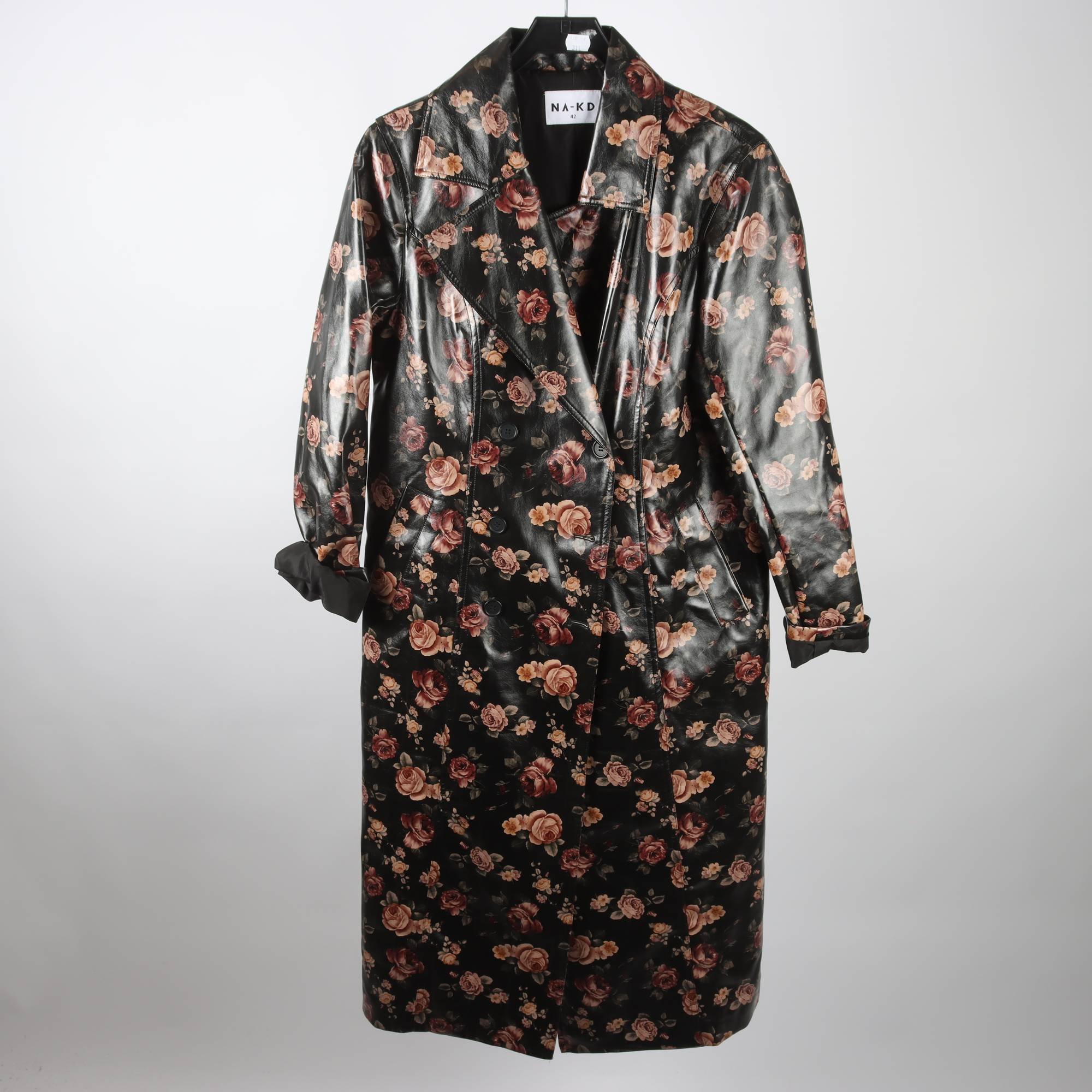 Regnkappa, Na-Kd, blommig, svart, stl. 42.