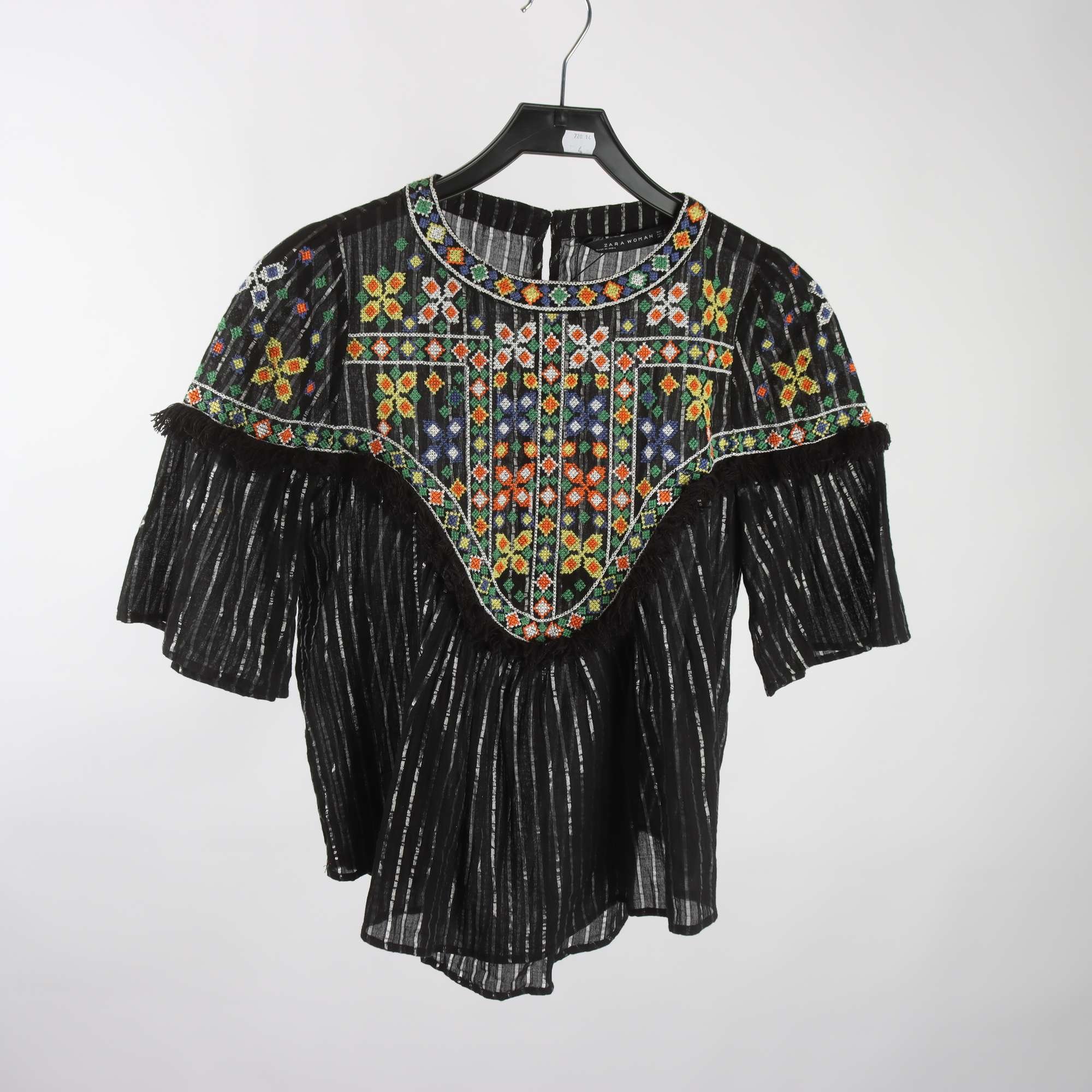 Blus, Zara, svart, broderi, stl. S