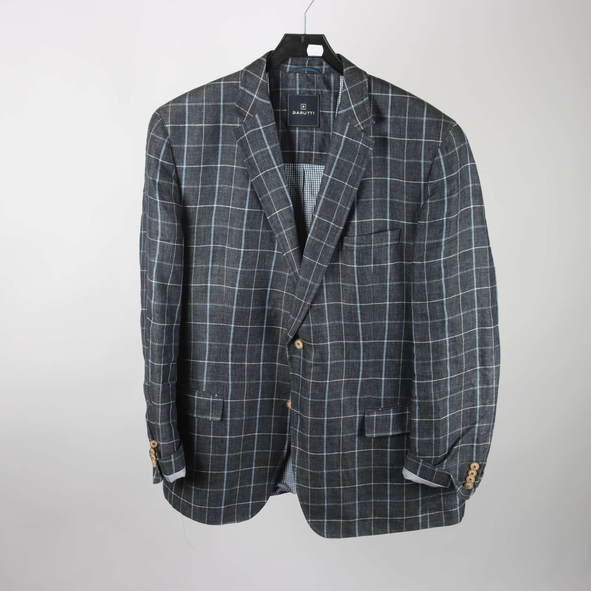 Kavaj, Barutti, rutig, blå, 100% lin, stl. 46.