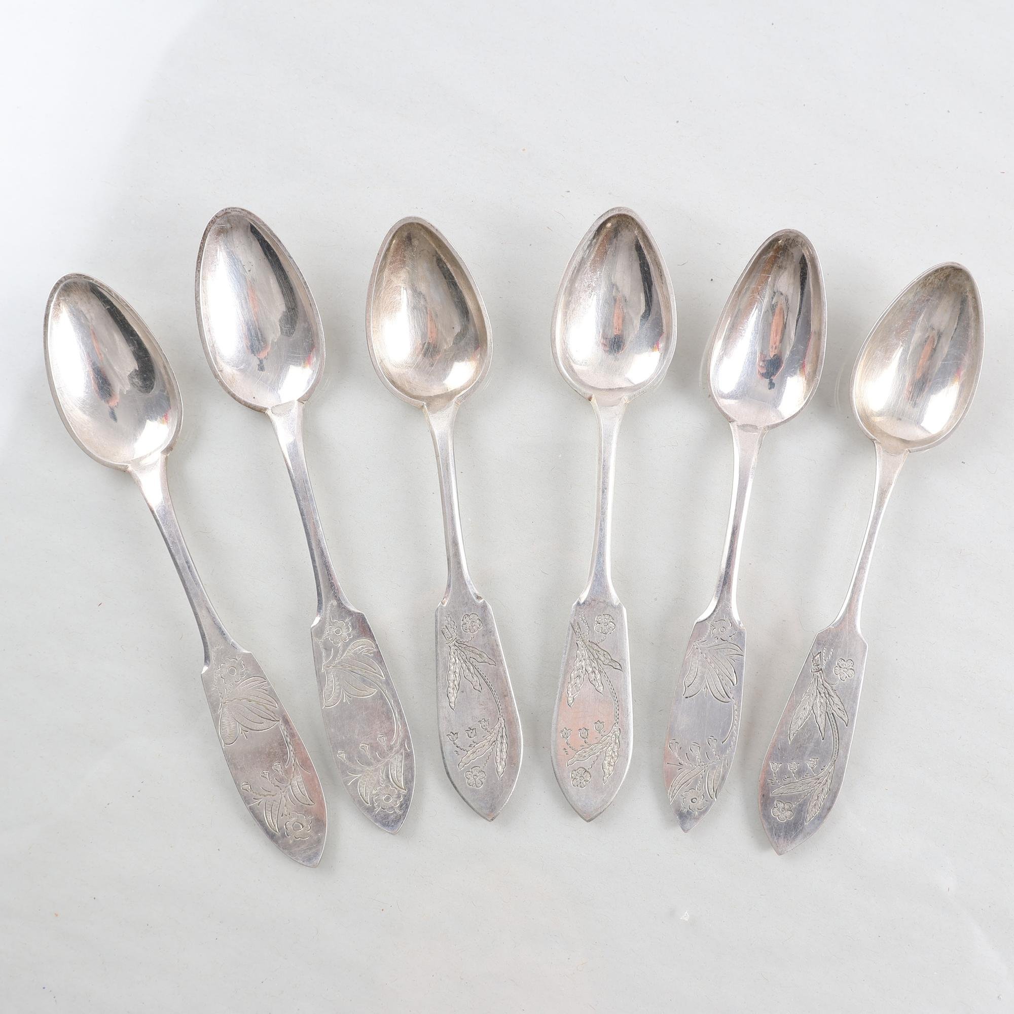 Kaffeskedar, silver, kontrollstämålade, Sverige, 1920-1950-tal, 6 st