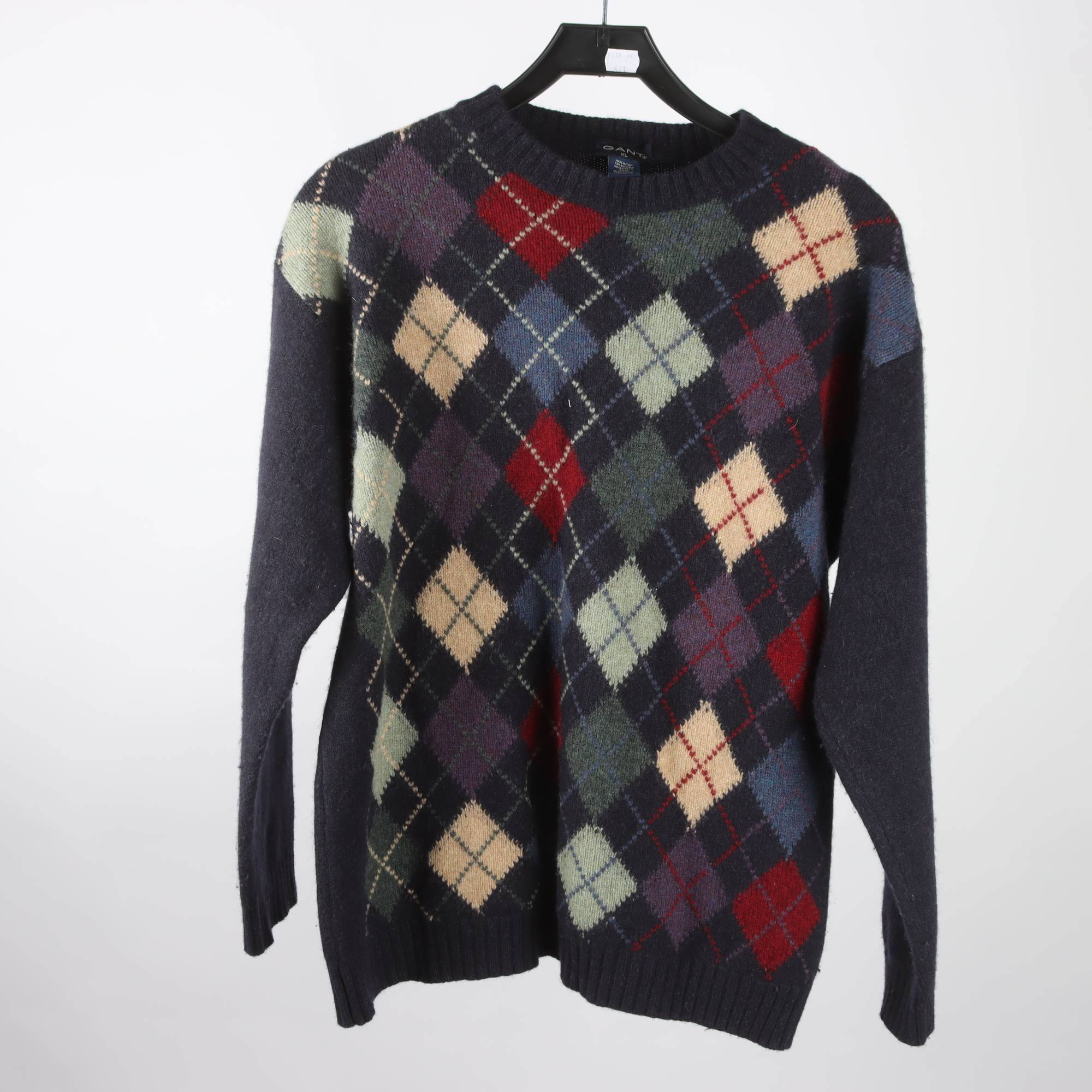 Tröja, Gant, blå, grön, 100% ull, stl. XL.