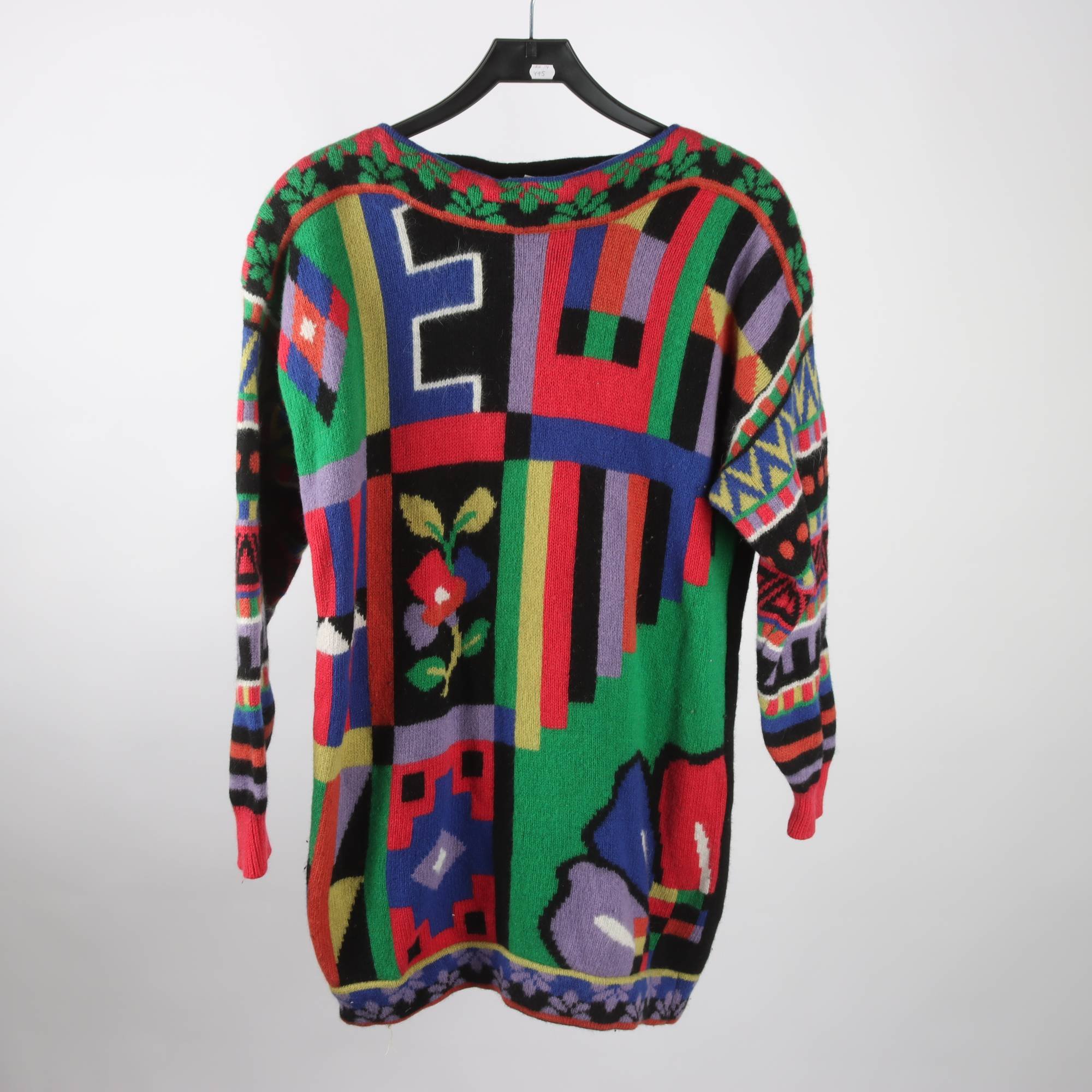 Tröja, Ecco, blå, röd, grön, lammull, angora, stl. 38/40.