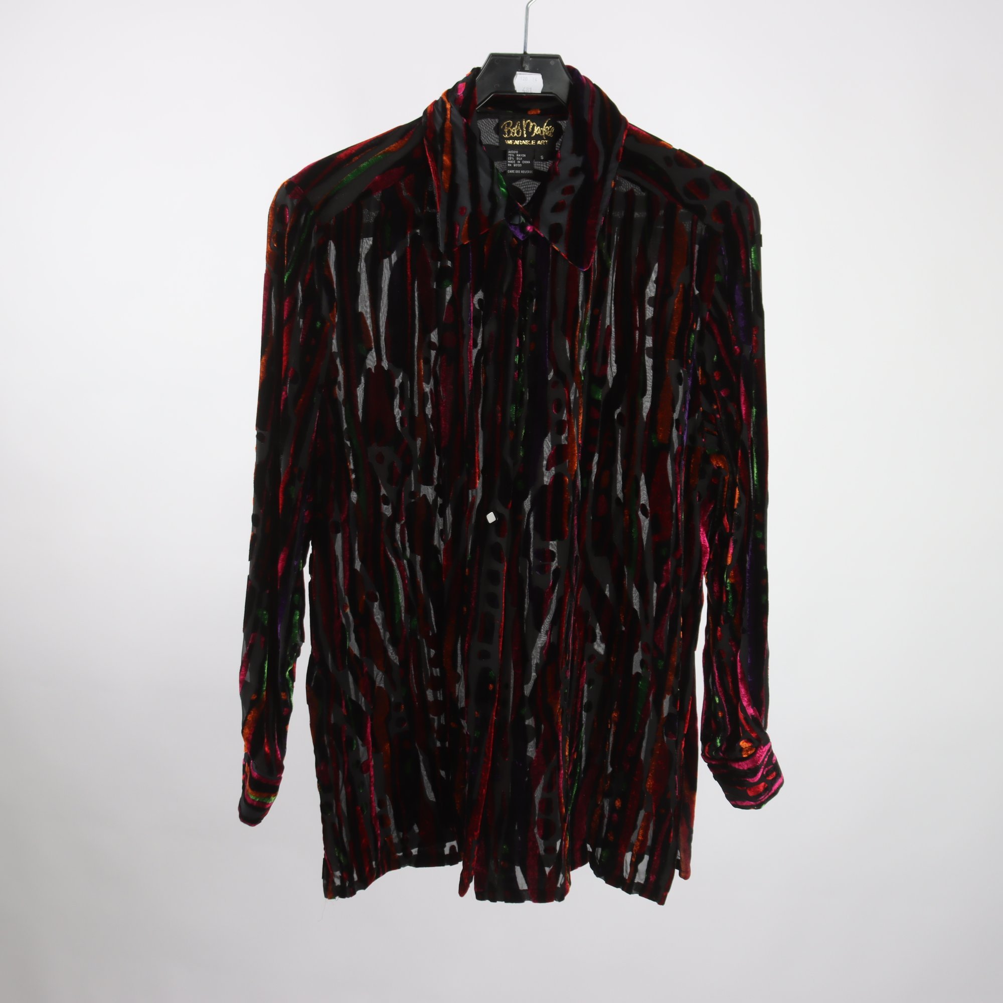 Blus, Bob, svart, rosa, plych, transparant, 25% silke, stl. S.