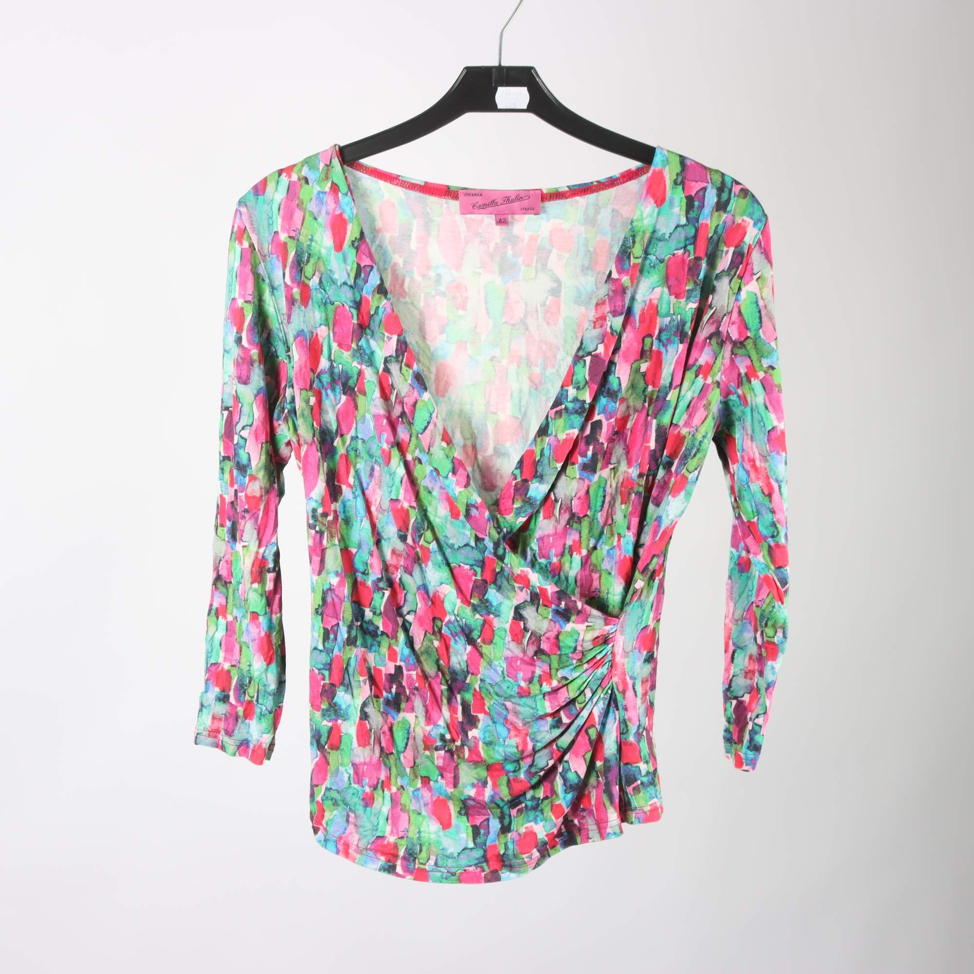 Tröja, Camilla Thulin, mönstrad, rosa, grön, stl. 42.