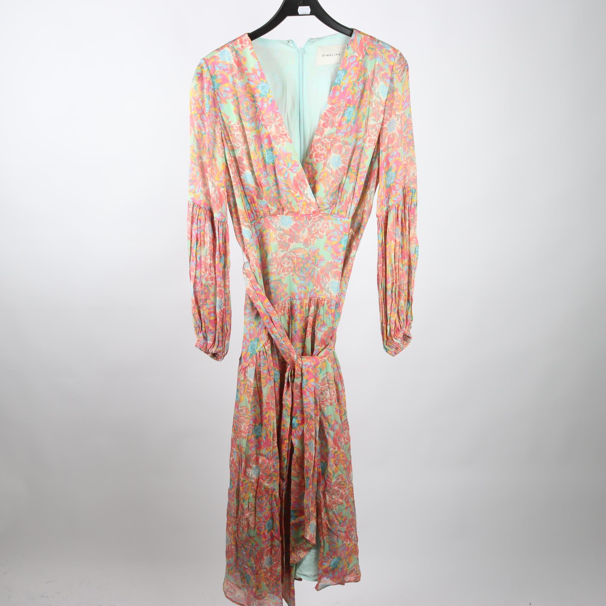 Klänning, By Malina, grön, rosa, mönstrad, stl. M.