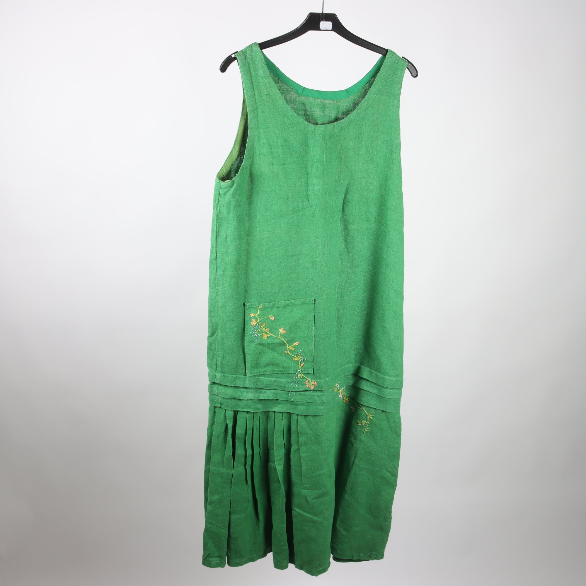 Klänning, Okänd, grön, 100% lin, stl. ca. S/M.