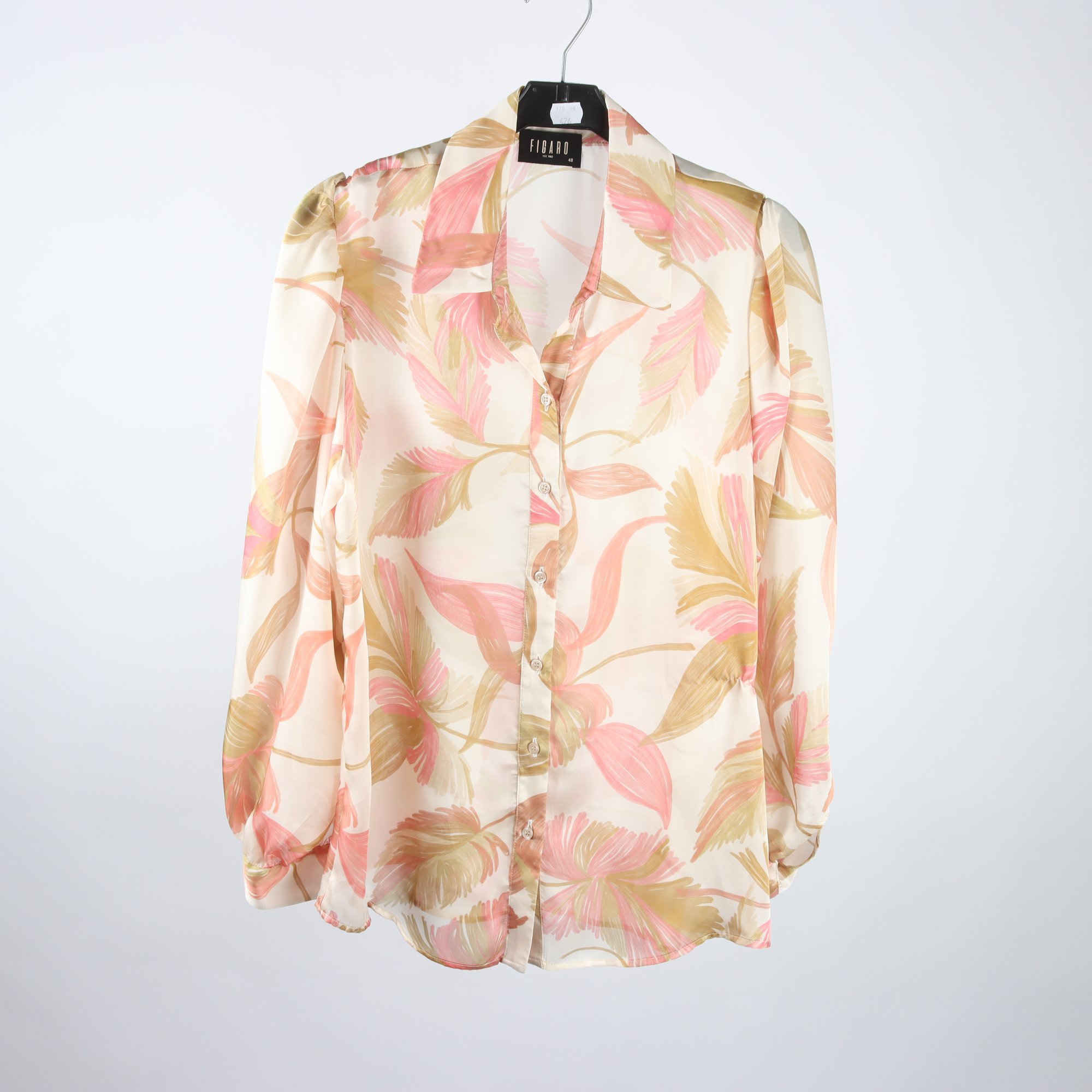 Blus, Figaro, vit, rosa, brun, stl. 48.