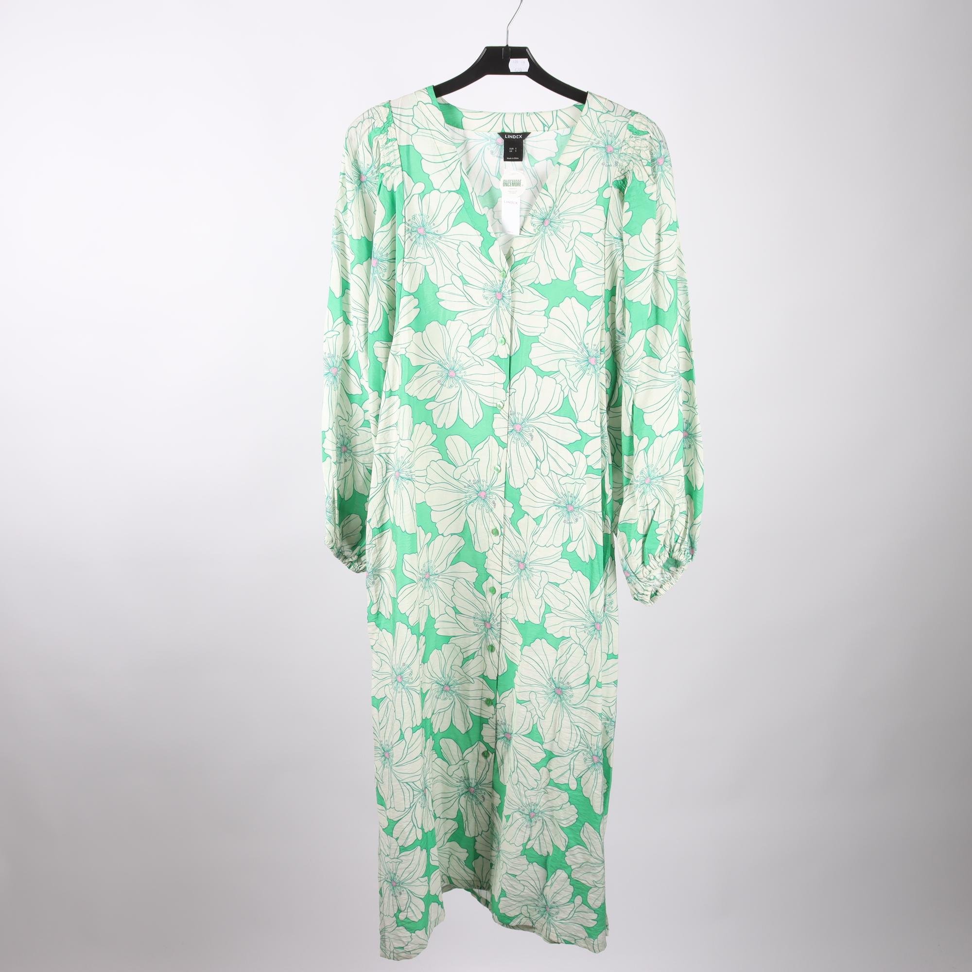 Klänning, Lindex, grön, vit, stl. S.