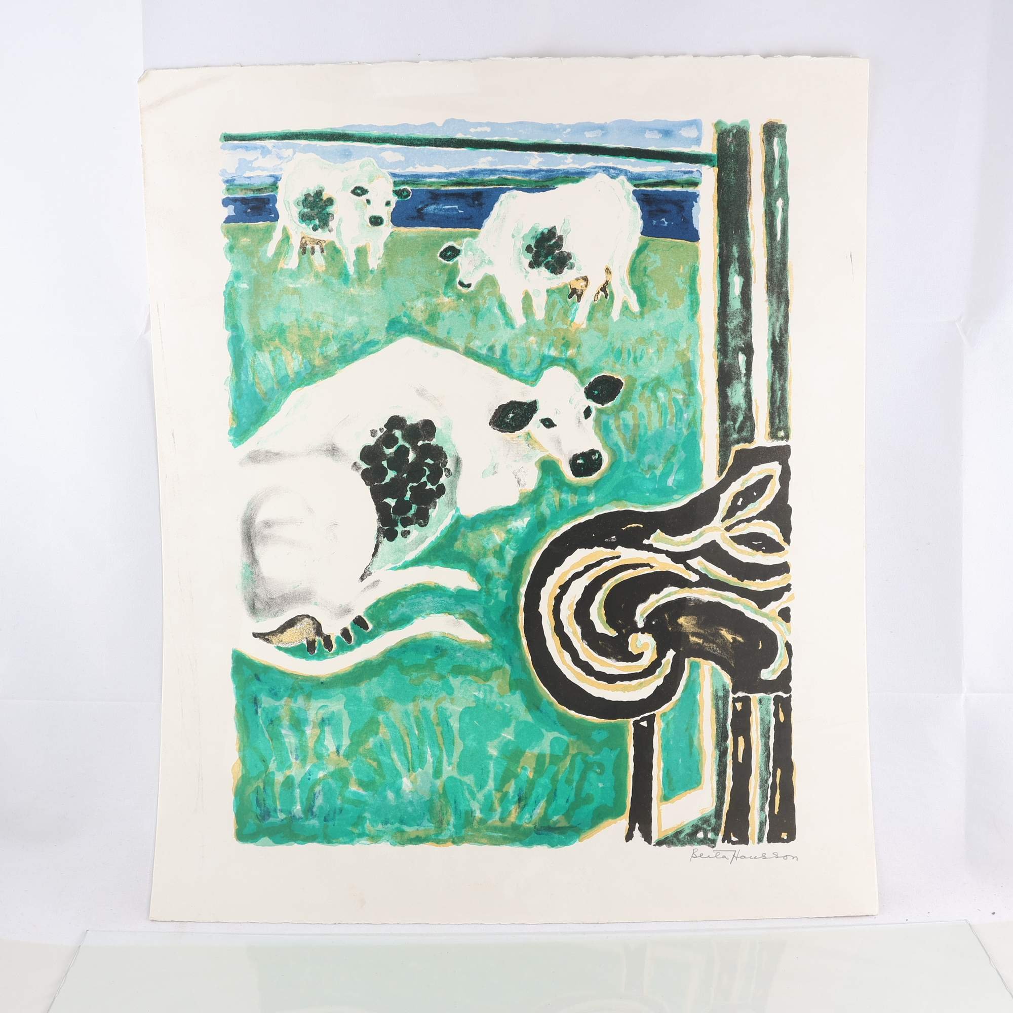 Färglitografi, oramad, Berta Hansson, (1910-1994), signerad. Endast avhämtning.