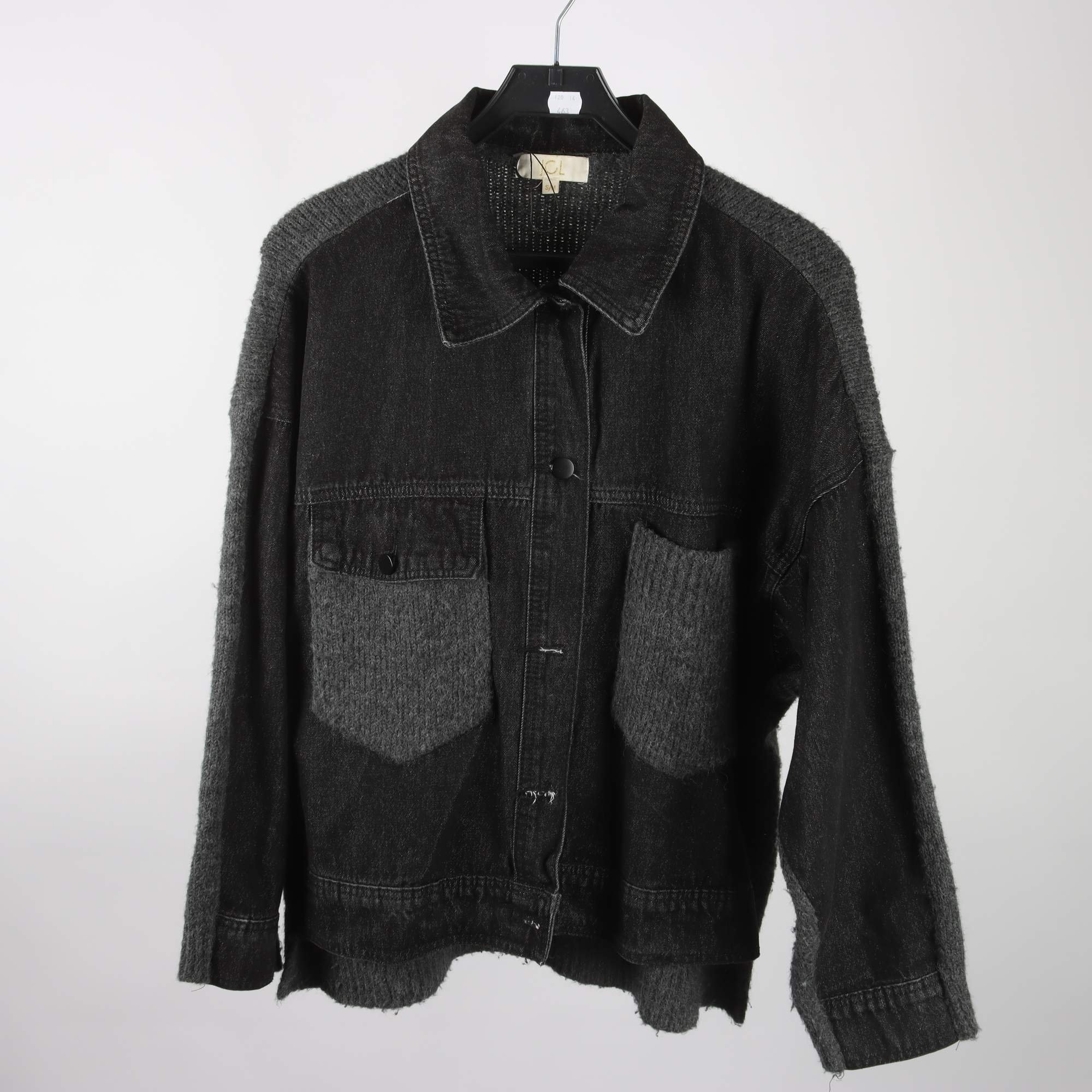 Jeansjacka, JCL, svart, grå, delvis stickad, stl. S/M.