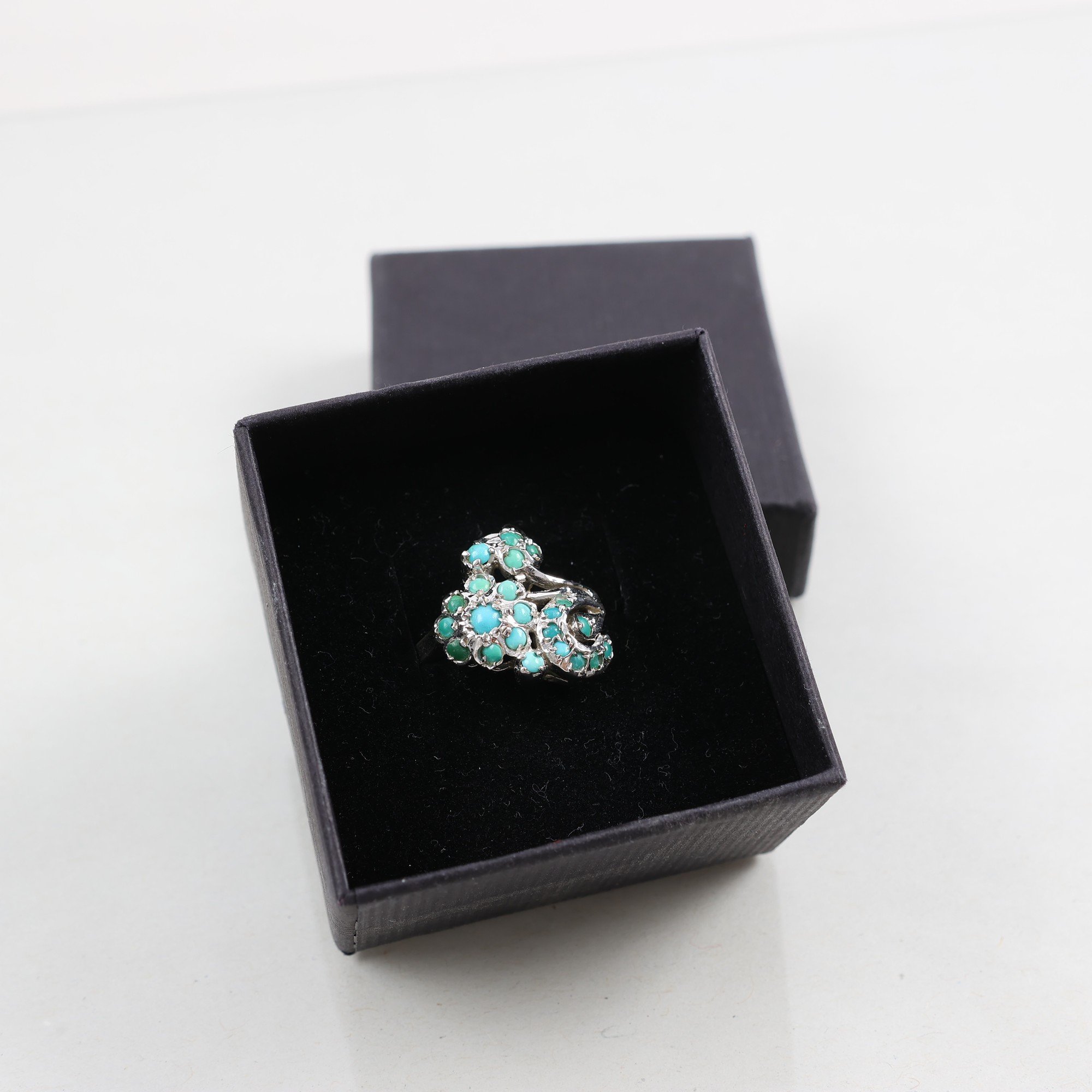 Ring, silver 925, turkosa stenar, brv: 4.5g