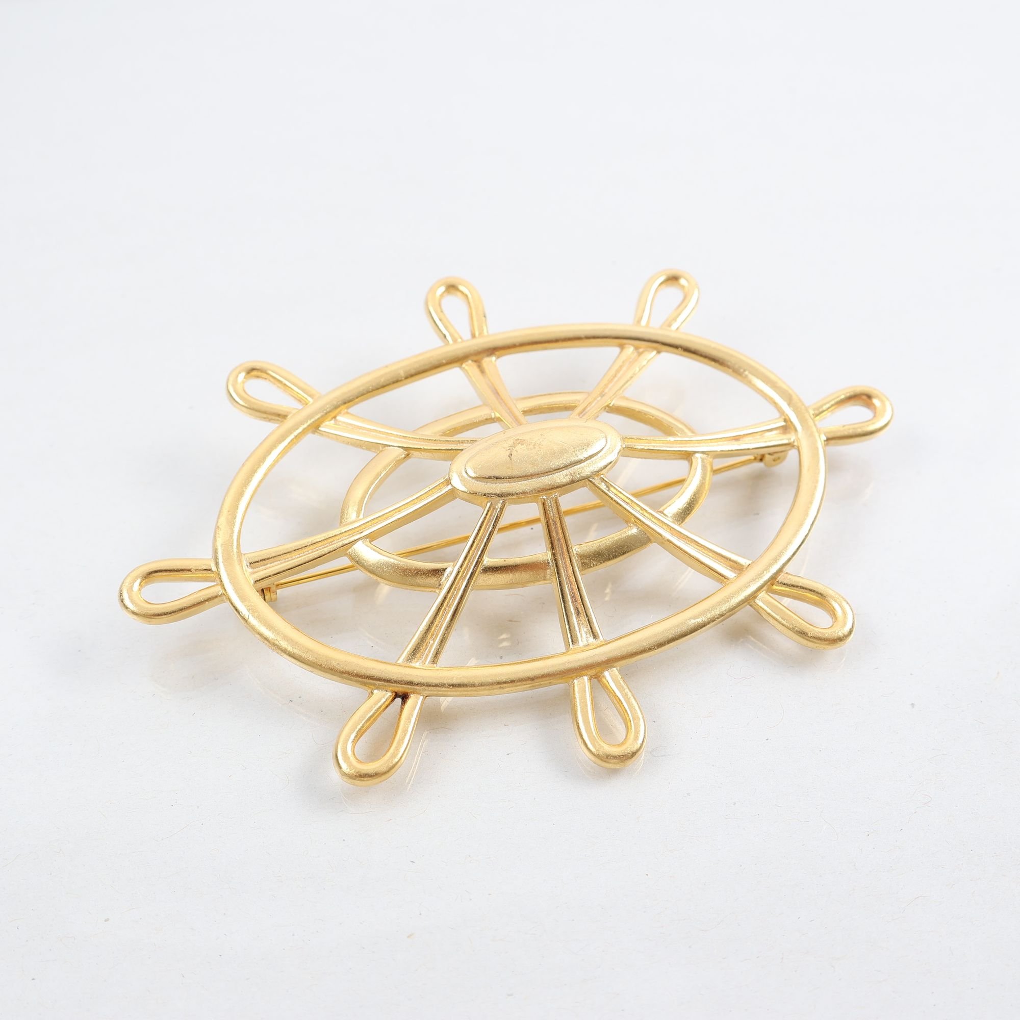 Brosch, guldfärgad metall, MJENT, USA, 1980-tal, vintage