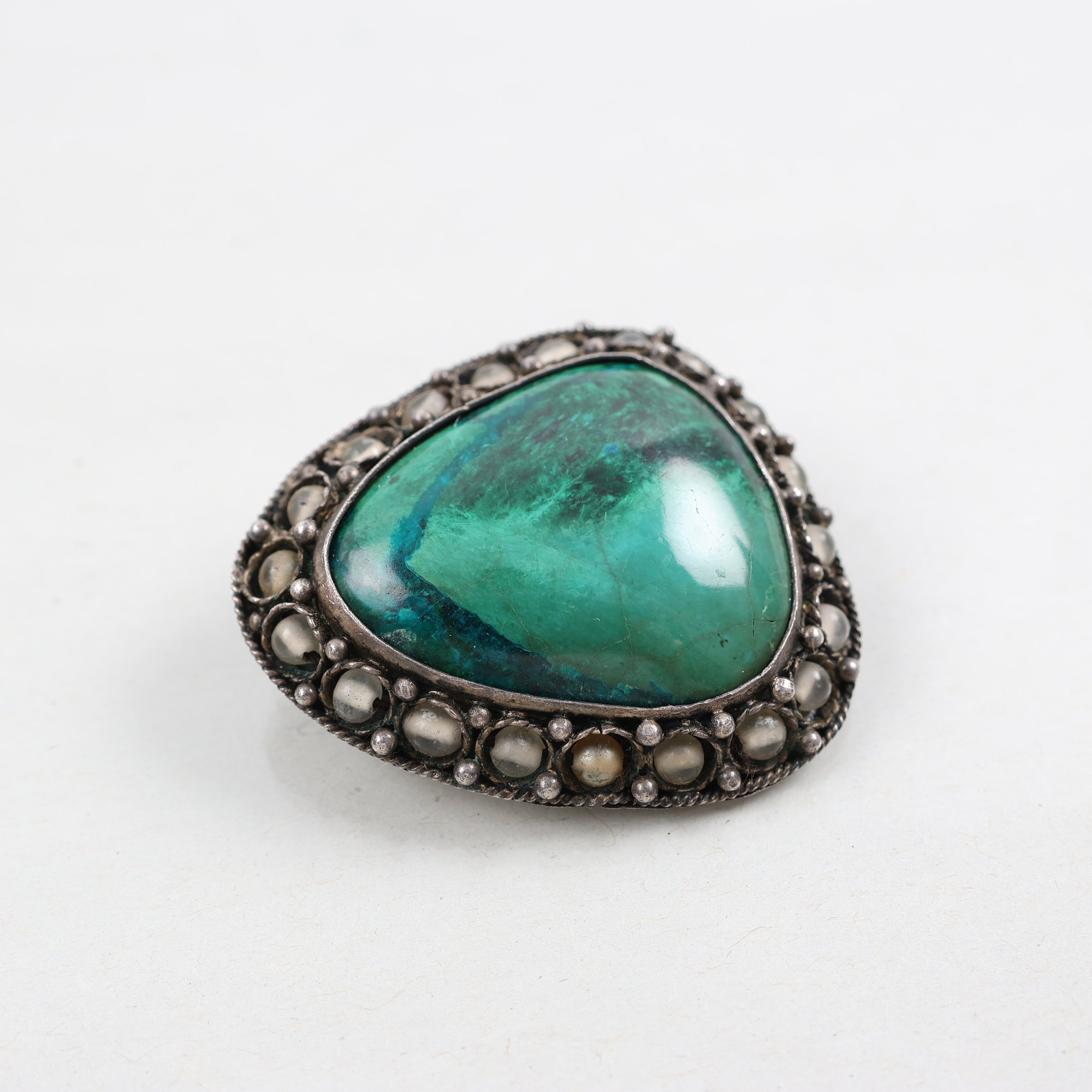 Brosch, hänge, silver 925, malakit, vintage, brv: 18.1g