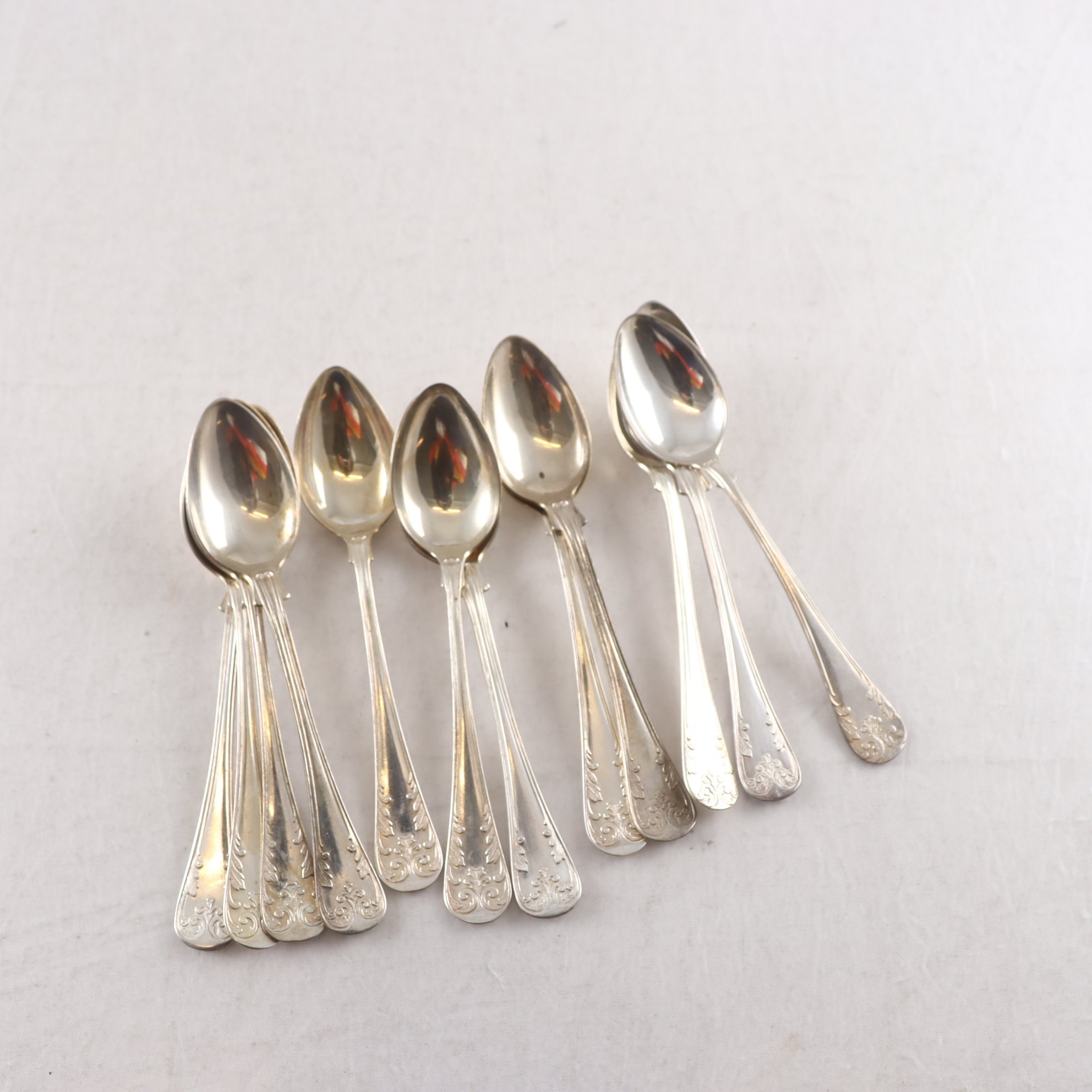 Teskedar, Silver, stämplade kattfot, S, 12 st