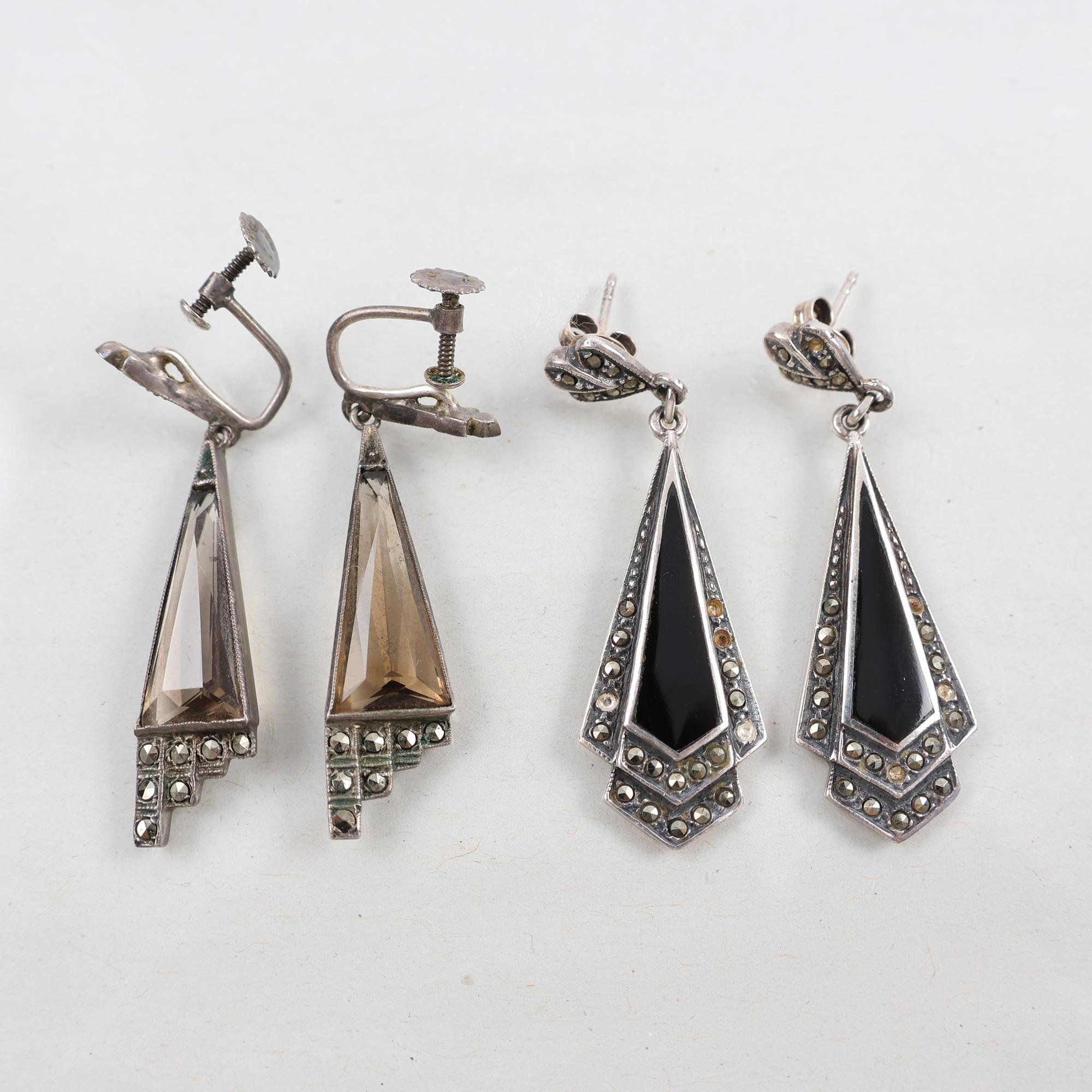 Örhängen, silver 925, markasiter, onyx, vintage, brv: 13g