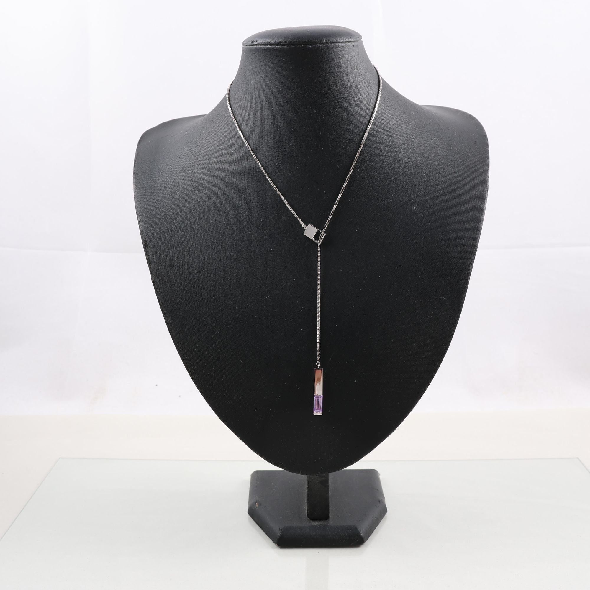 Halsband, silver 925, slipad lila sten, Accu2, brv: 8.6g