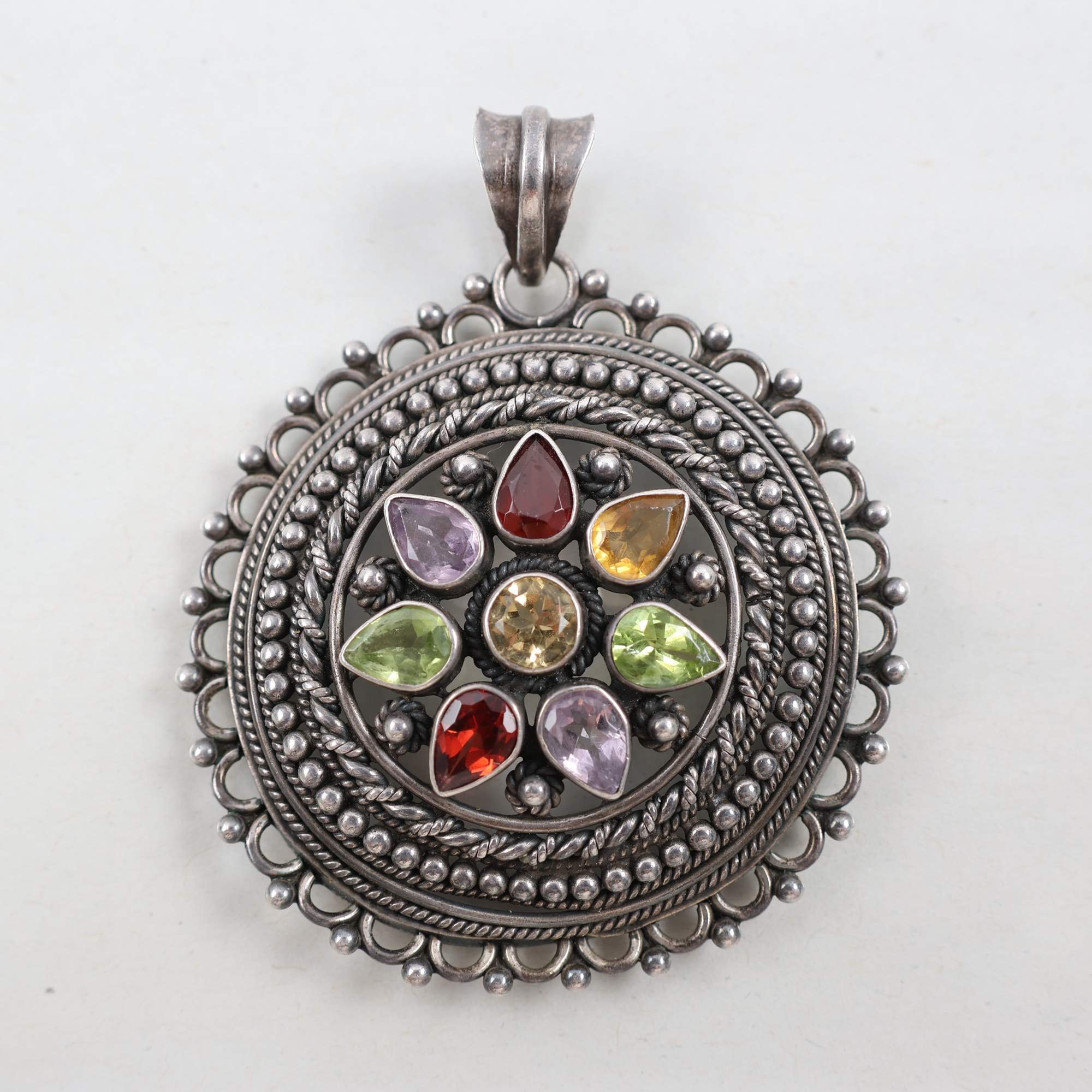 Hänge, silver 925, slipade färgade stenar, vintage, brv: 21g