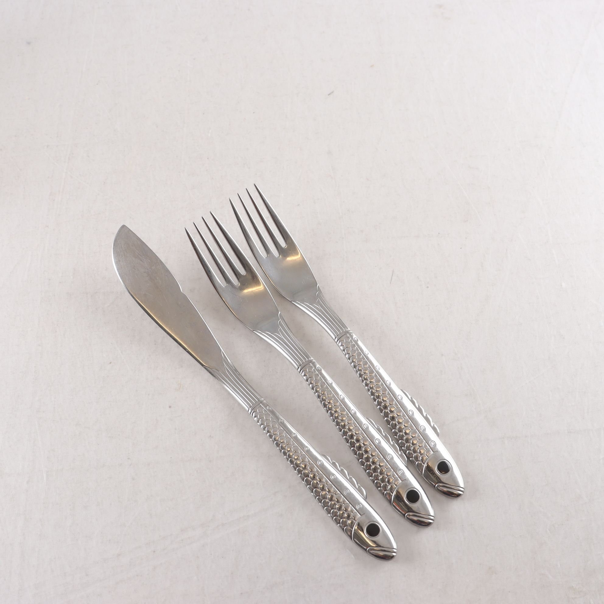 Bestick, Gense, ”Nobel”, Gunnar Cyrén, fiskbestick, rostfritt stål, 3 del.