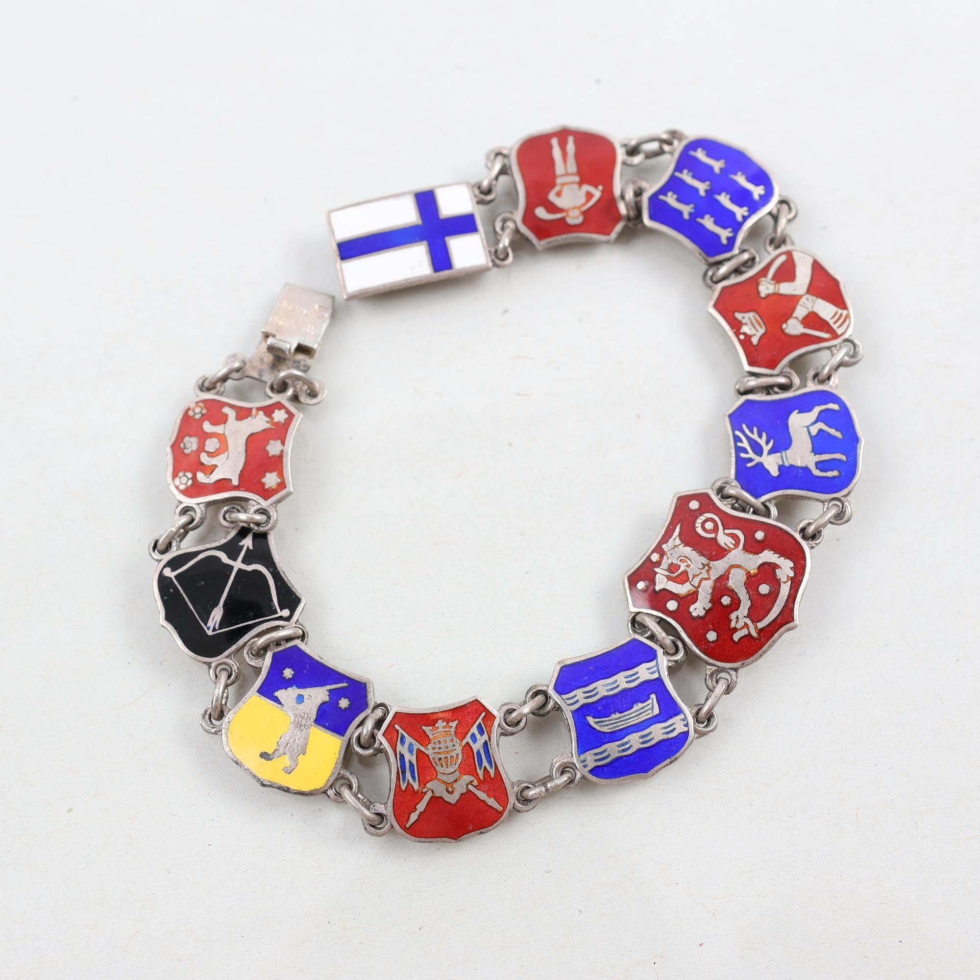 Armband, silver, emalj, vintage, landskapsvapen, brv: 18g