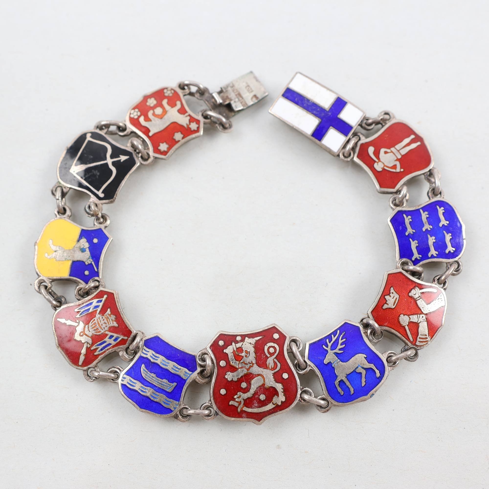 Armband, silver, emalj, vintage, landskapsvapen, brv: 18g