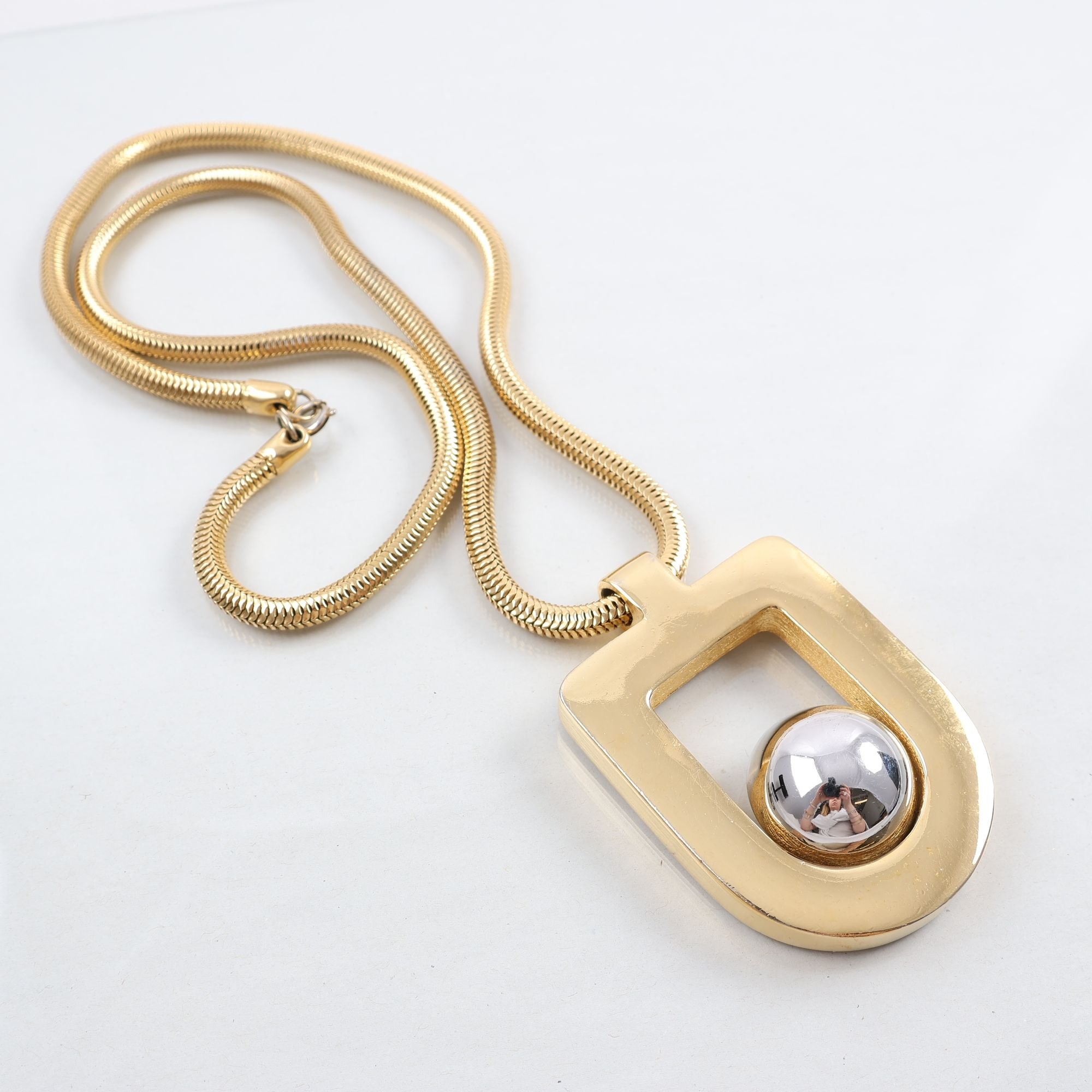 Halsband, hänge, metall, Lanvin, ormlänk, vintage