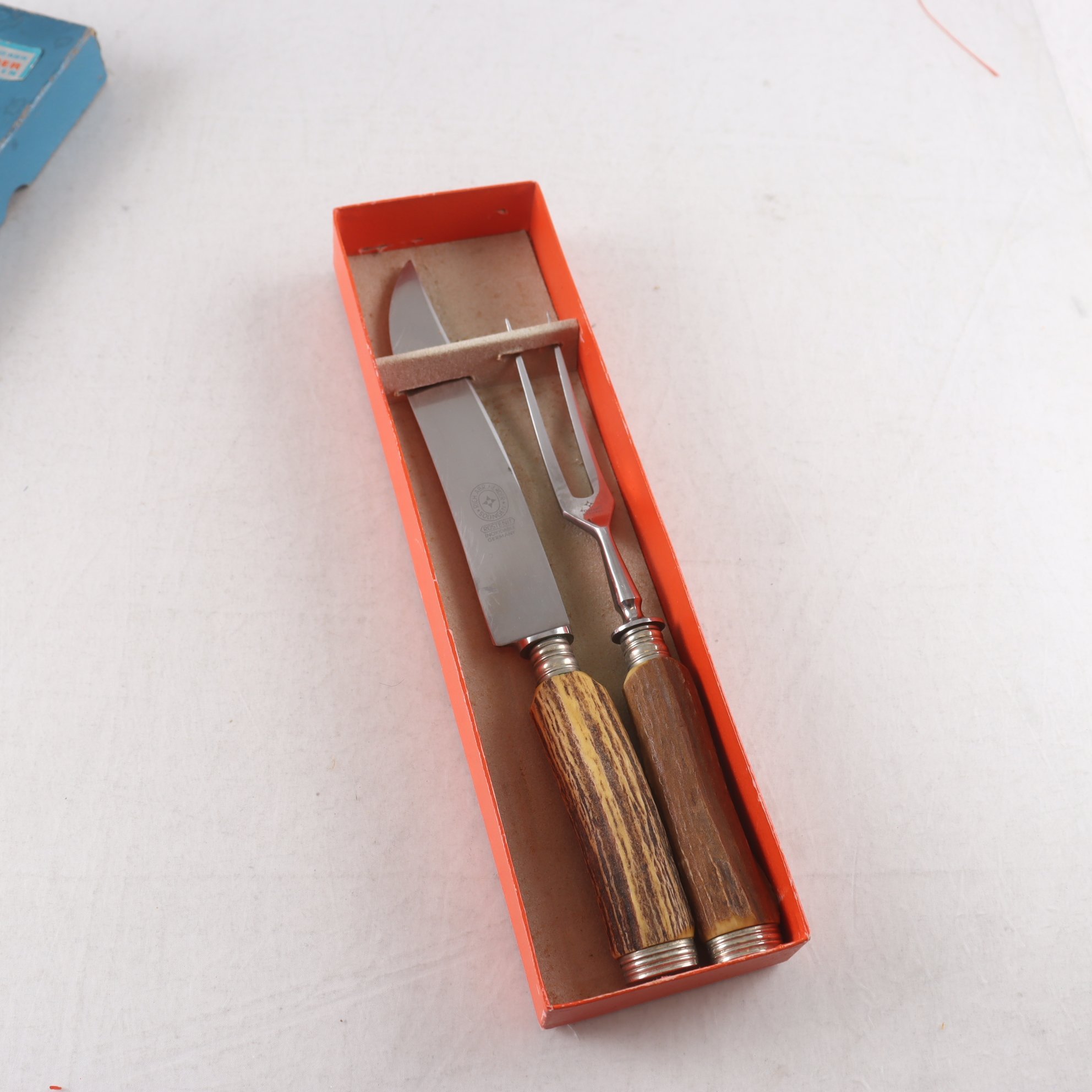 Trancherbestick, Solingen, Germany, rostfritt stål, horn.