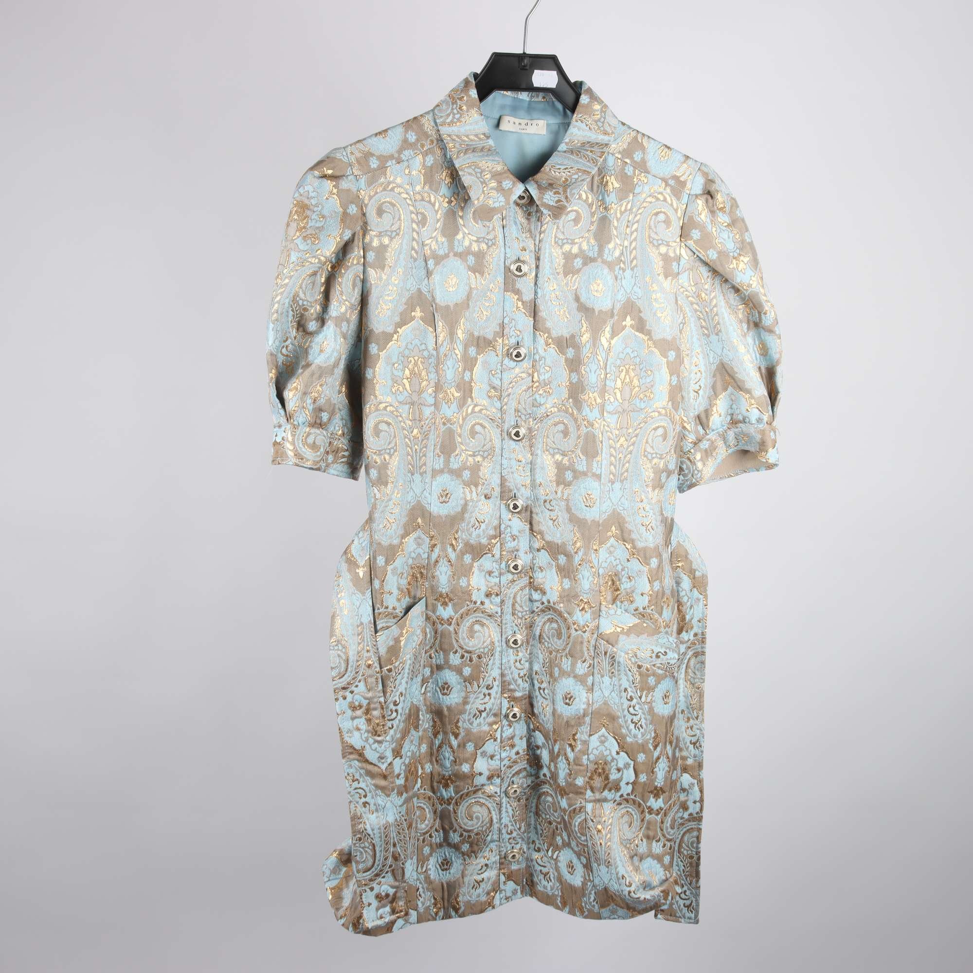 Klänning, Sandro Paris, blå, guld, stl. 38