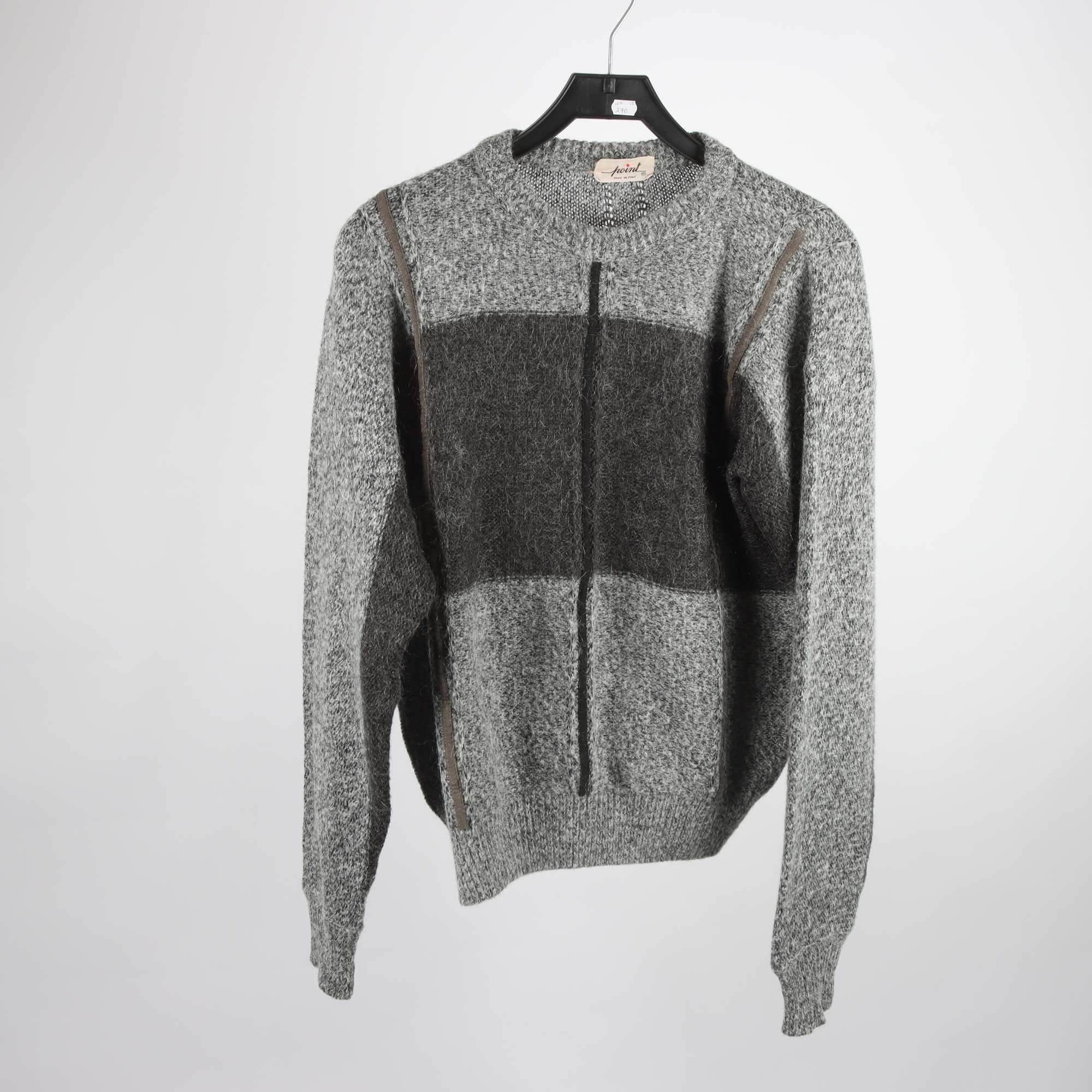 Tröja, Point, grå, lammull, mohari, cashmere, retro, stl. 48.