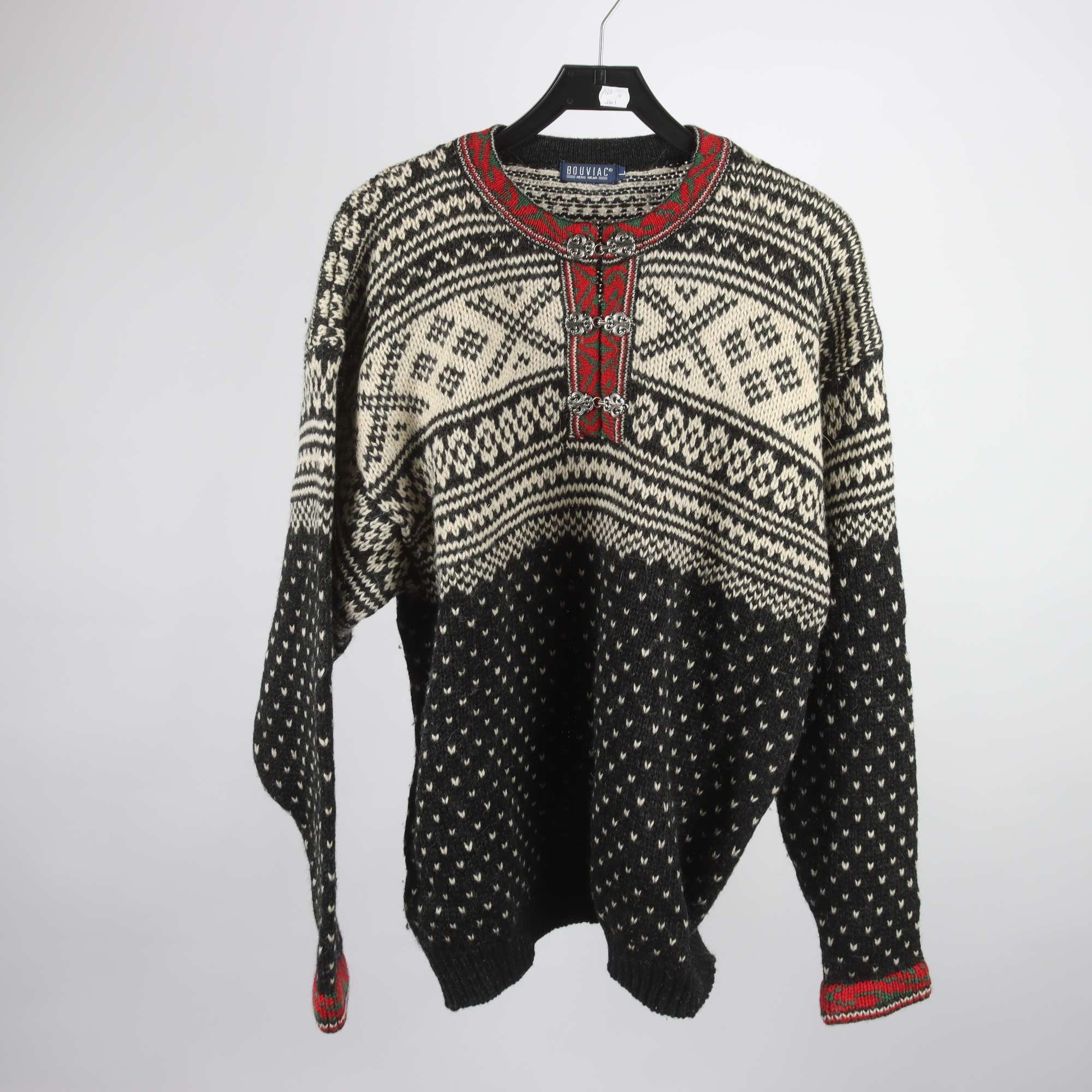 Lusetröja, Bouviac, svart, vit, ull, stl. L.