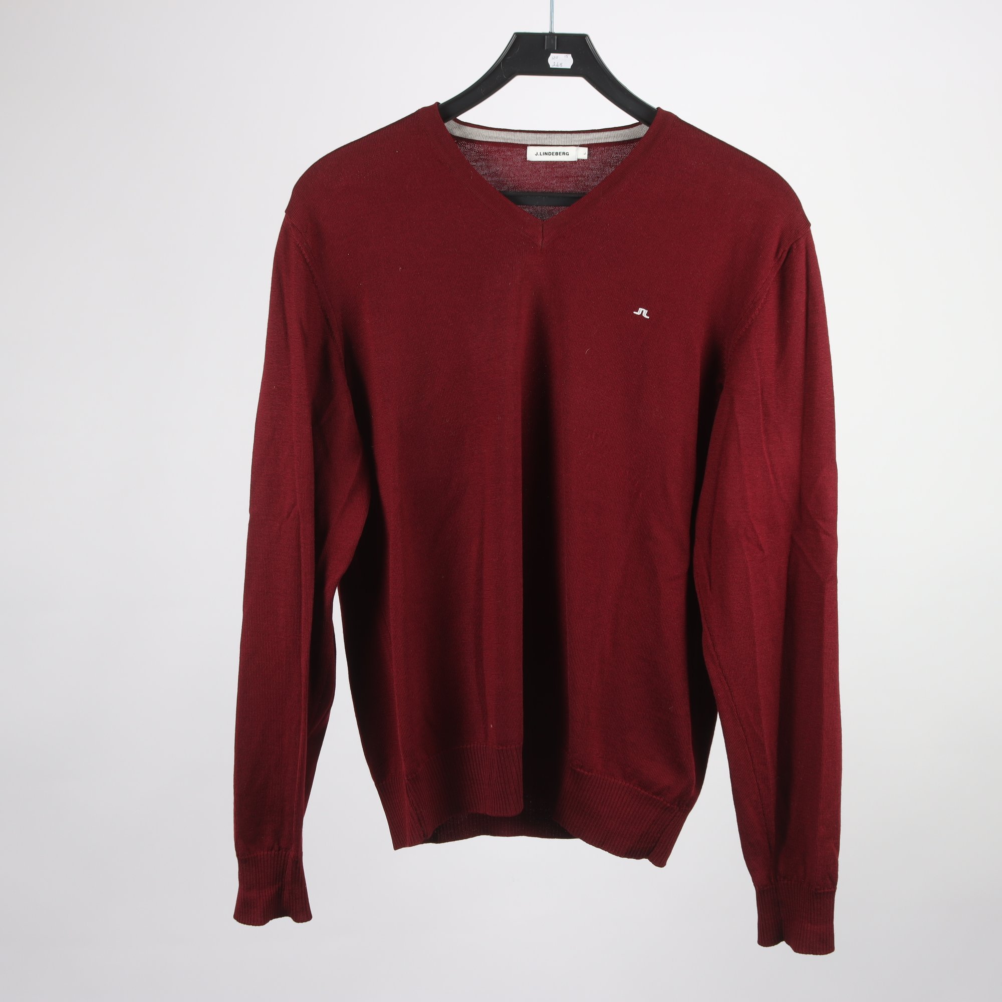 Tröja, J.Lindeberg, vinröd, 100% merino ull, stl. L.