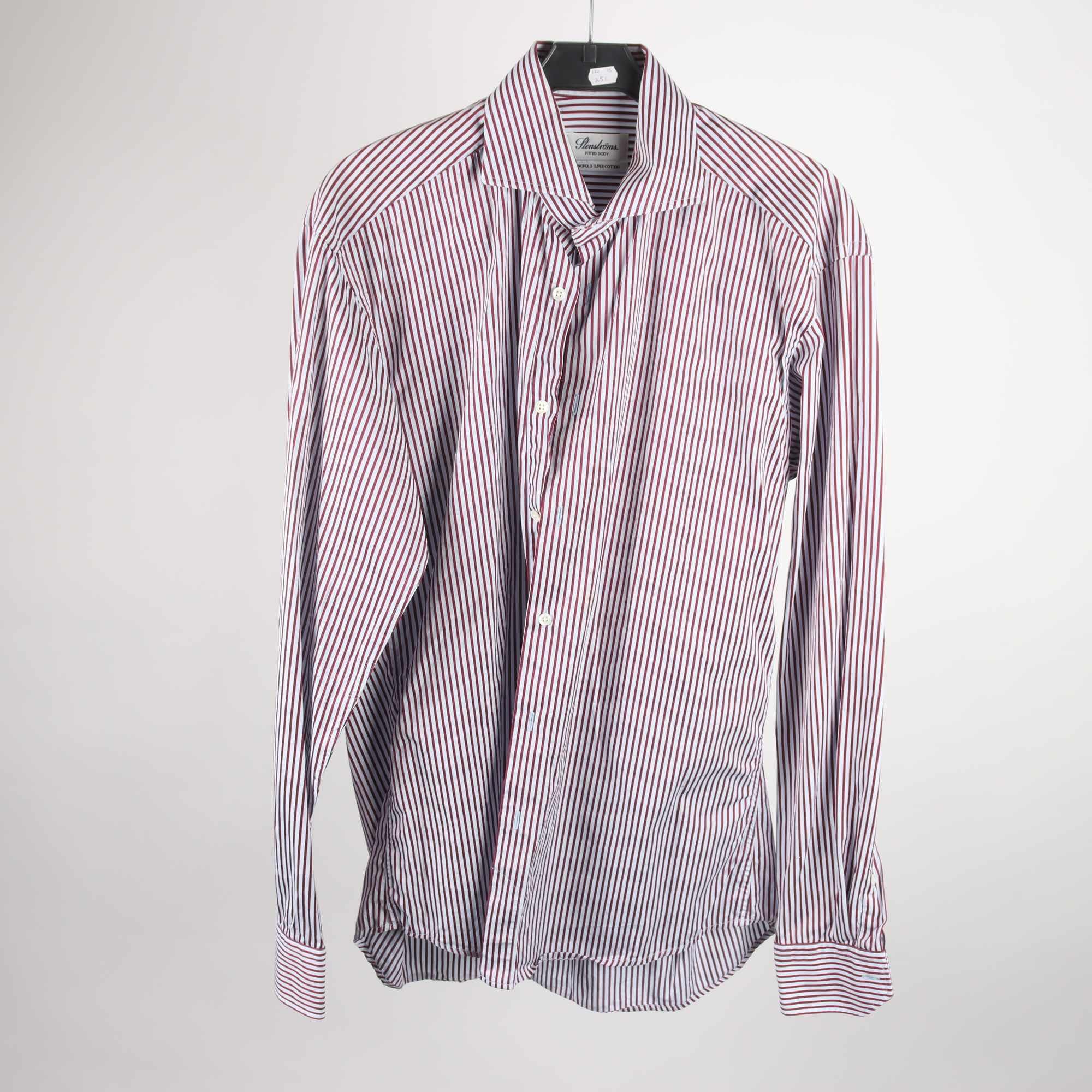 Skjorta, Stenströms, randig, vit, vinröd, stl. 39.