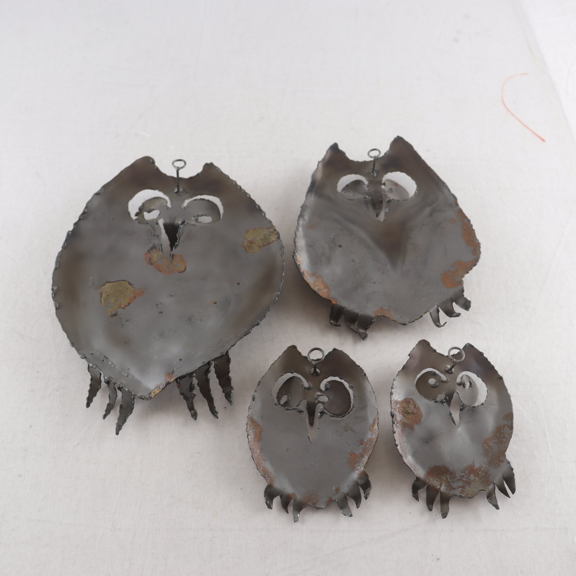 Väggreliefer, Ugglor, Metall, Smide, 4 st