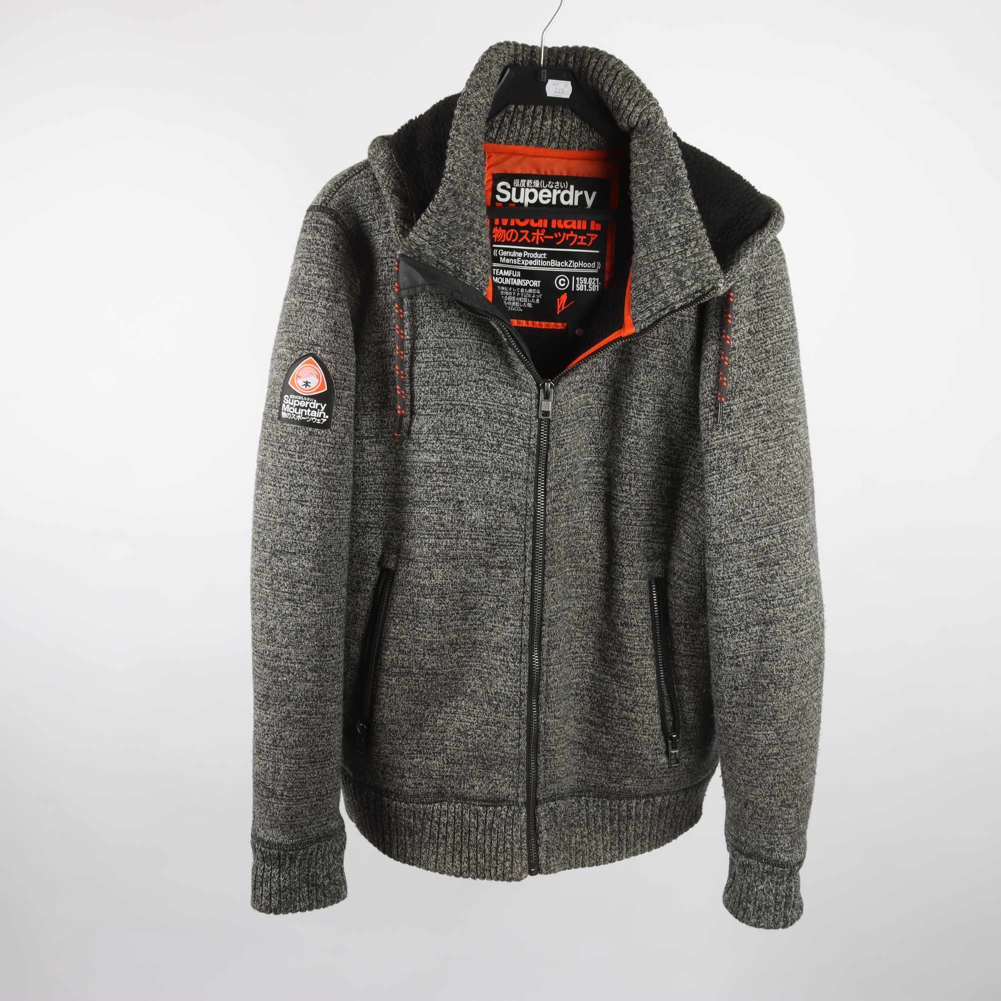 Jacka, Superdry, grå, stickad, fodrad, stl. 2XL.