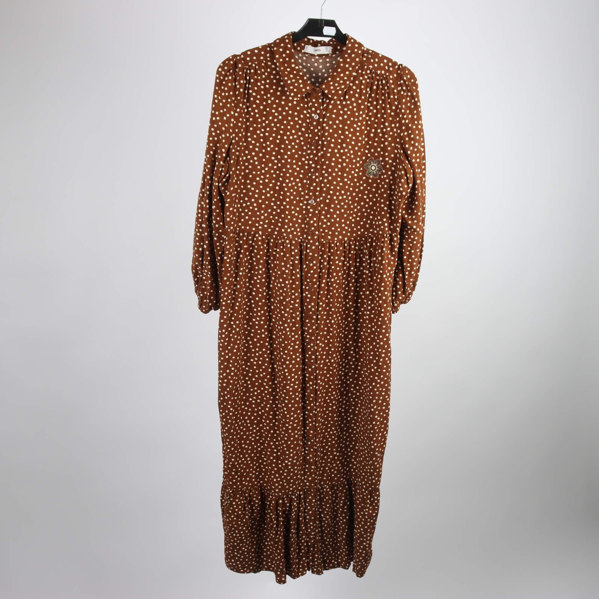 Klänning, Mango, brun, vit, prickig, stl. L