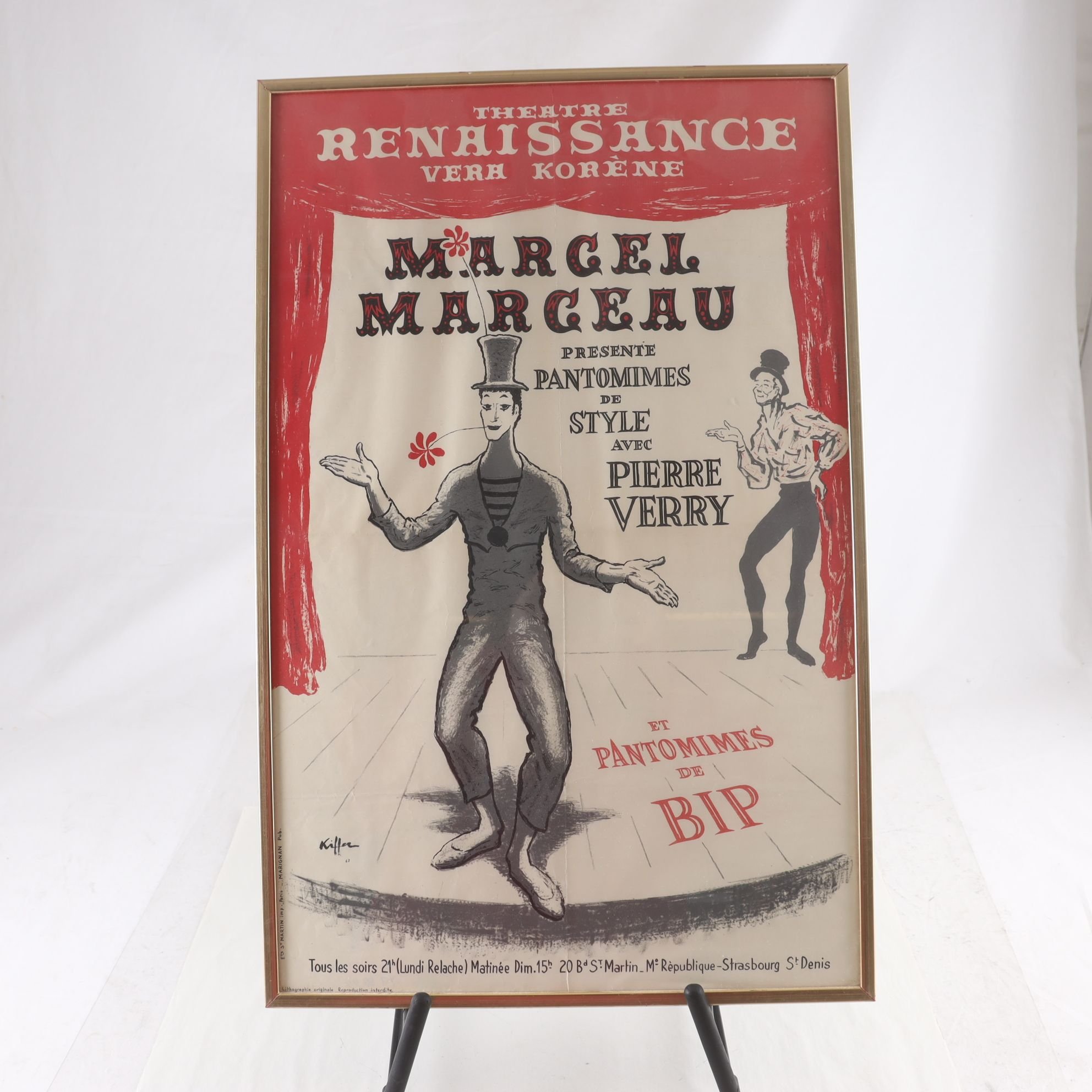 Färglitografiskt tryck, Marcel Marceau, Charles Kiffer, (1902-1992). Endast avh.