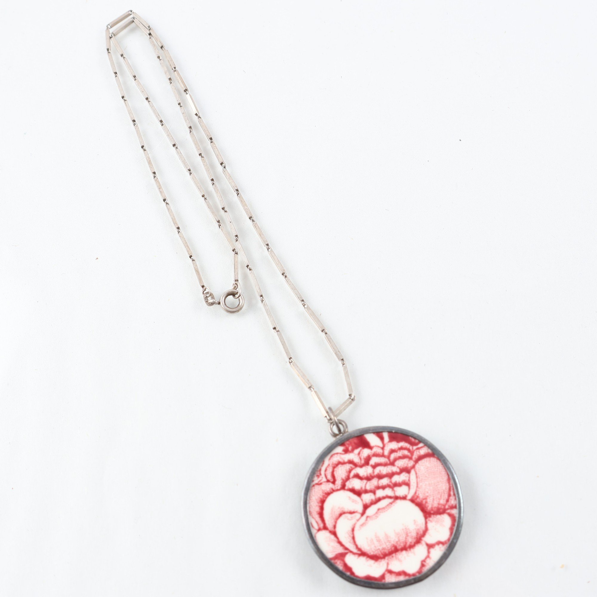 Halskedja m hänge, vintage, silver kattfot/925, keramik.