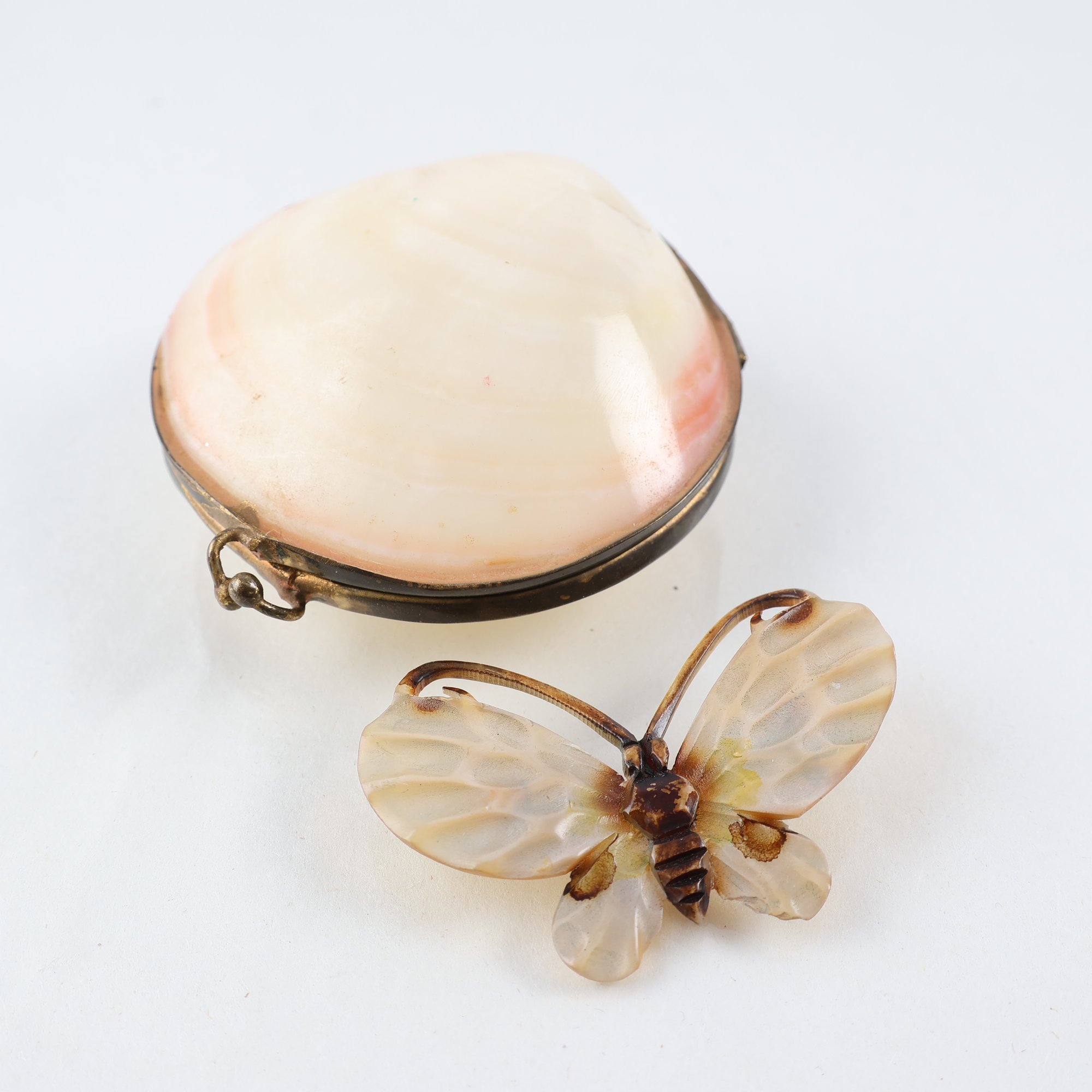 Brosch & snäckask, Art Nouveau, Fjäril, antik.