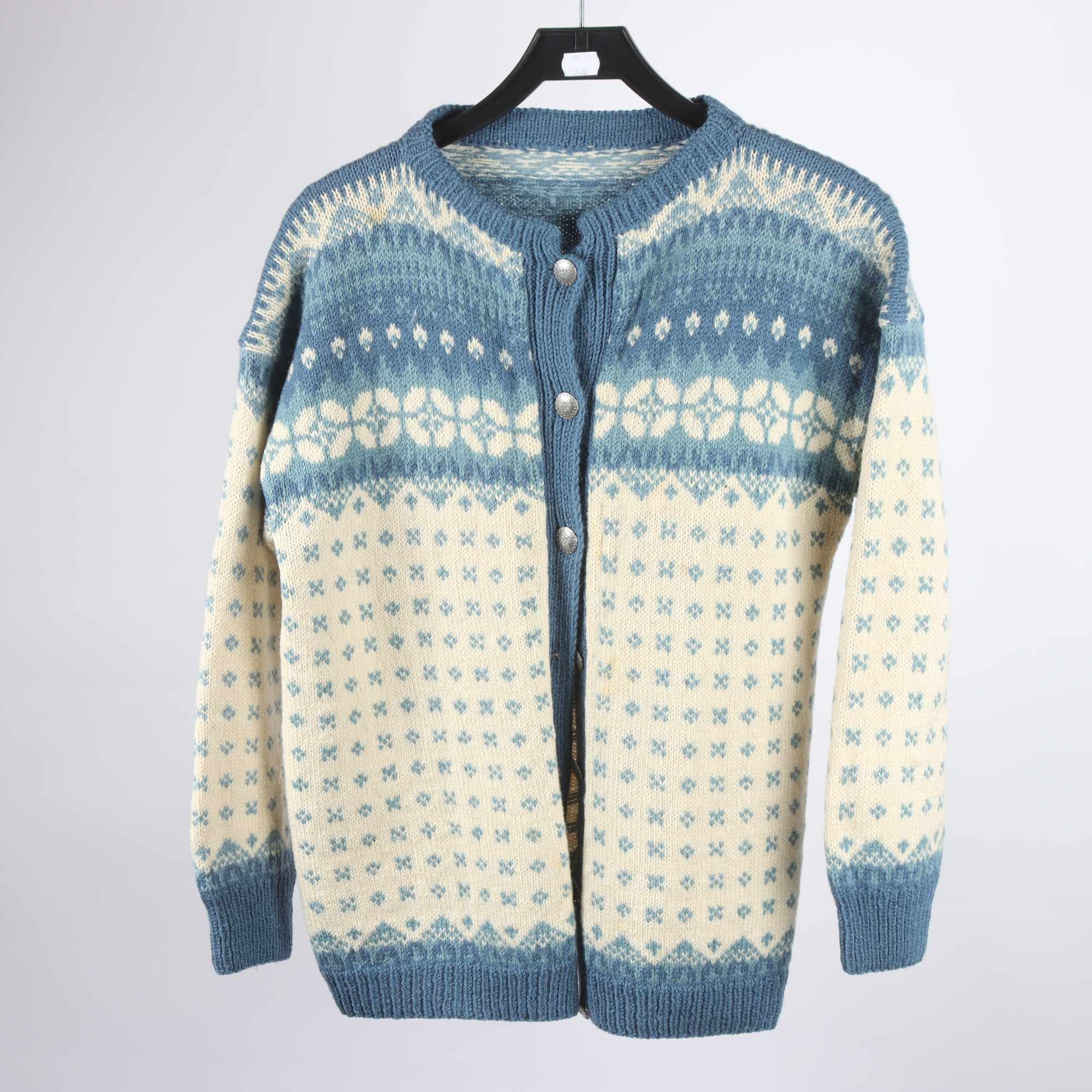 Kofta, Okänd, vit, blå, stl. ca. M.