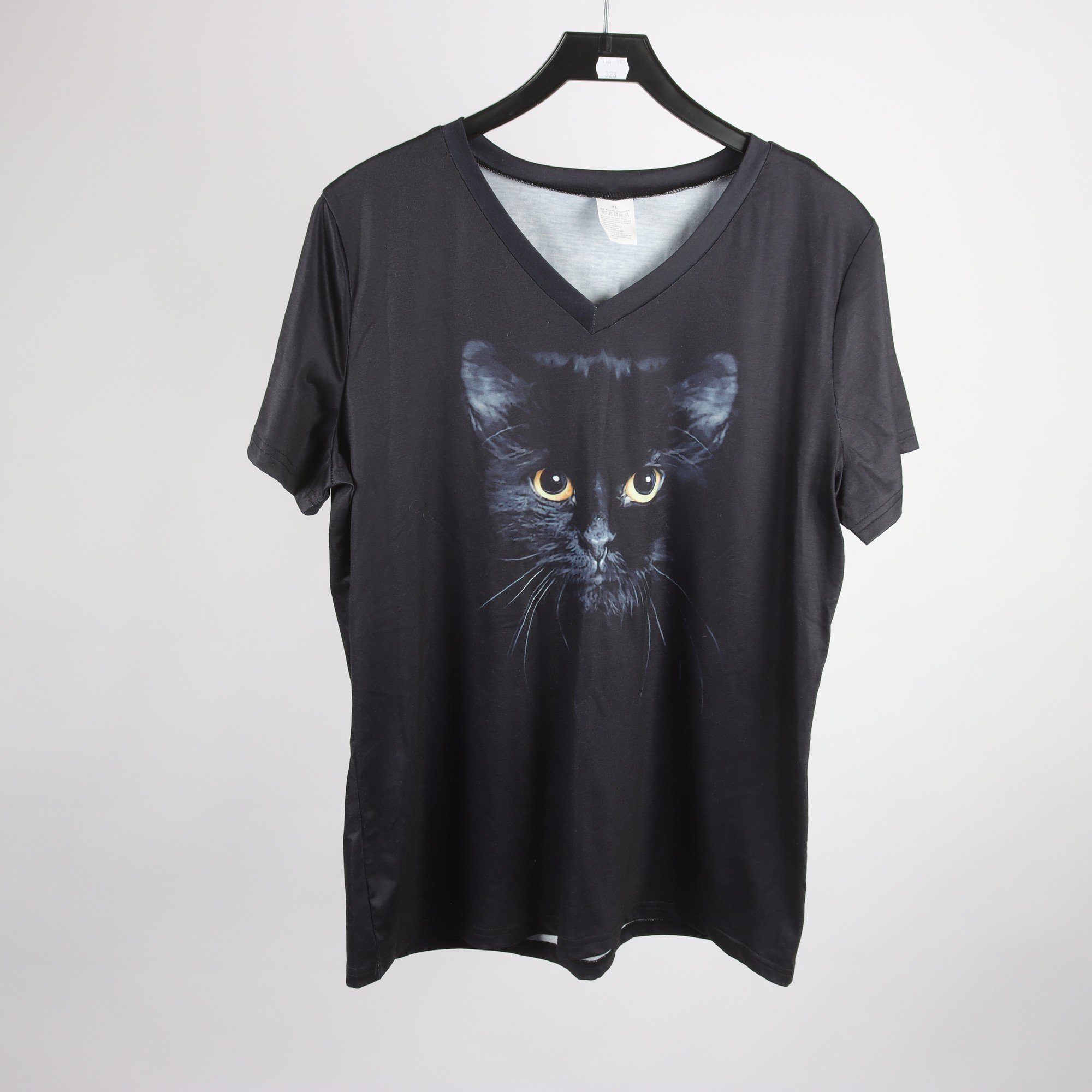 T-shirt, Okänd, svart, katt, stl. XL.