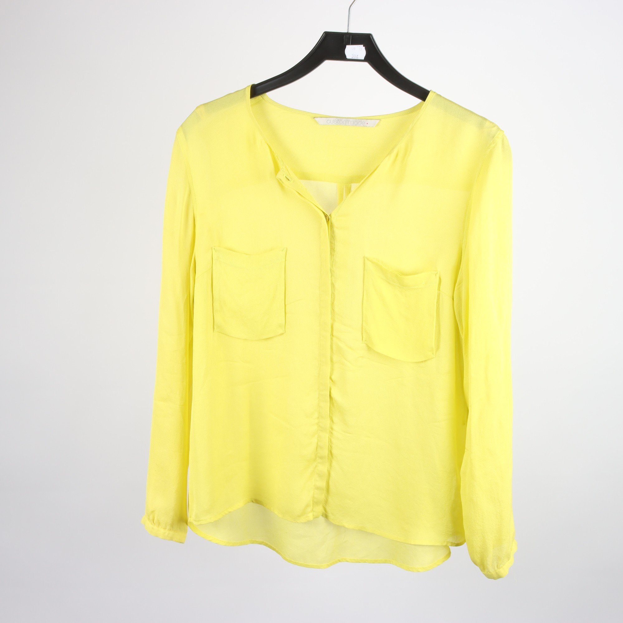Blus, Custommade, gul, 100% silke, stl. 38.