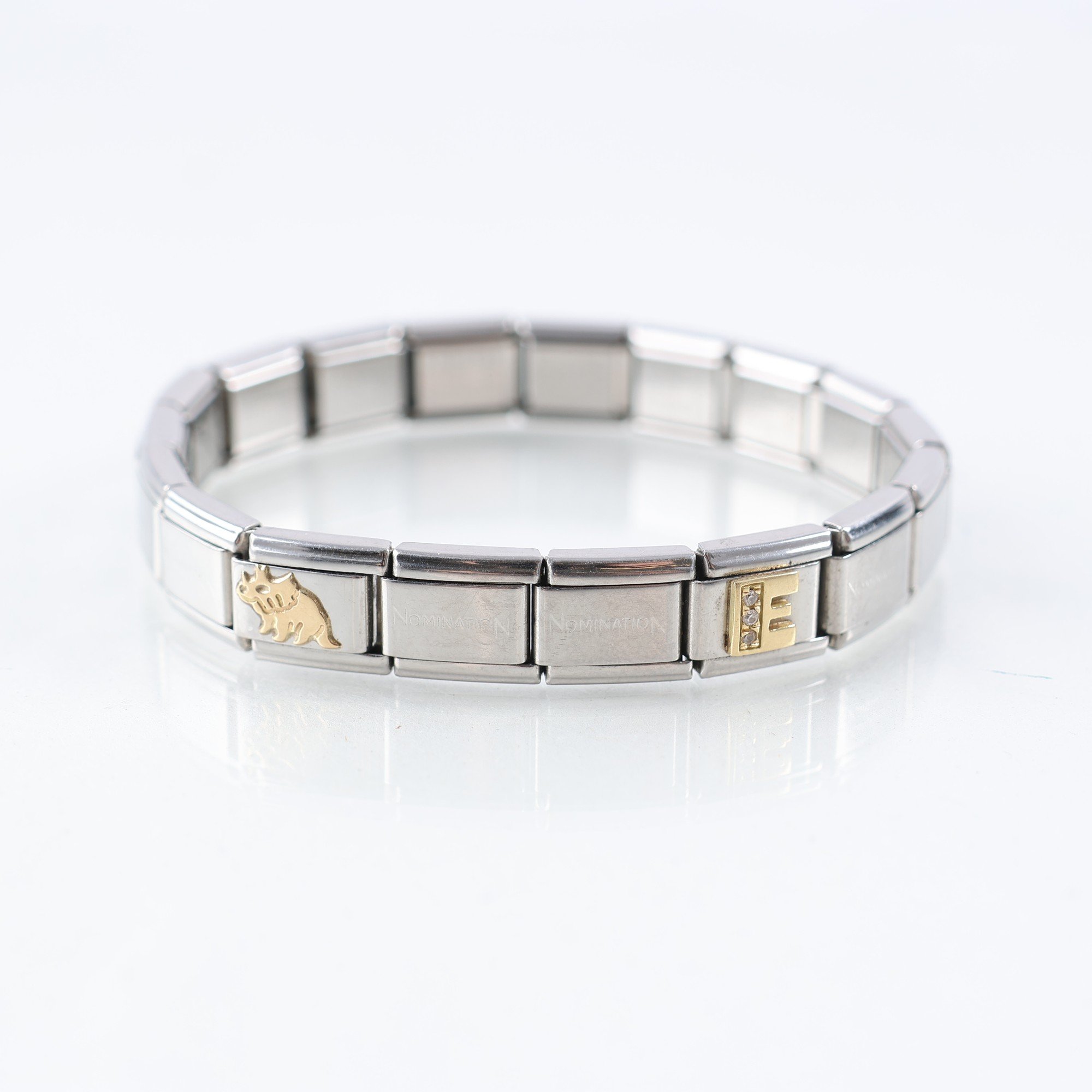 Armband, Nomination, 3 länkar, stål, guld, CZ.