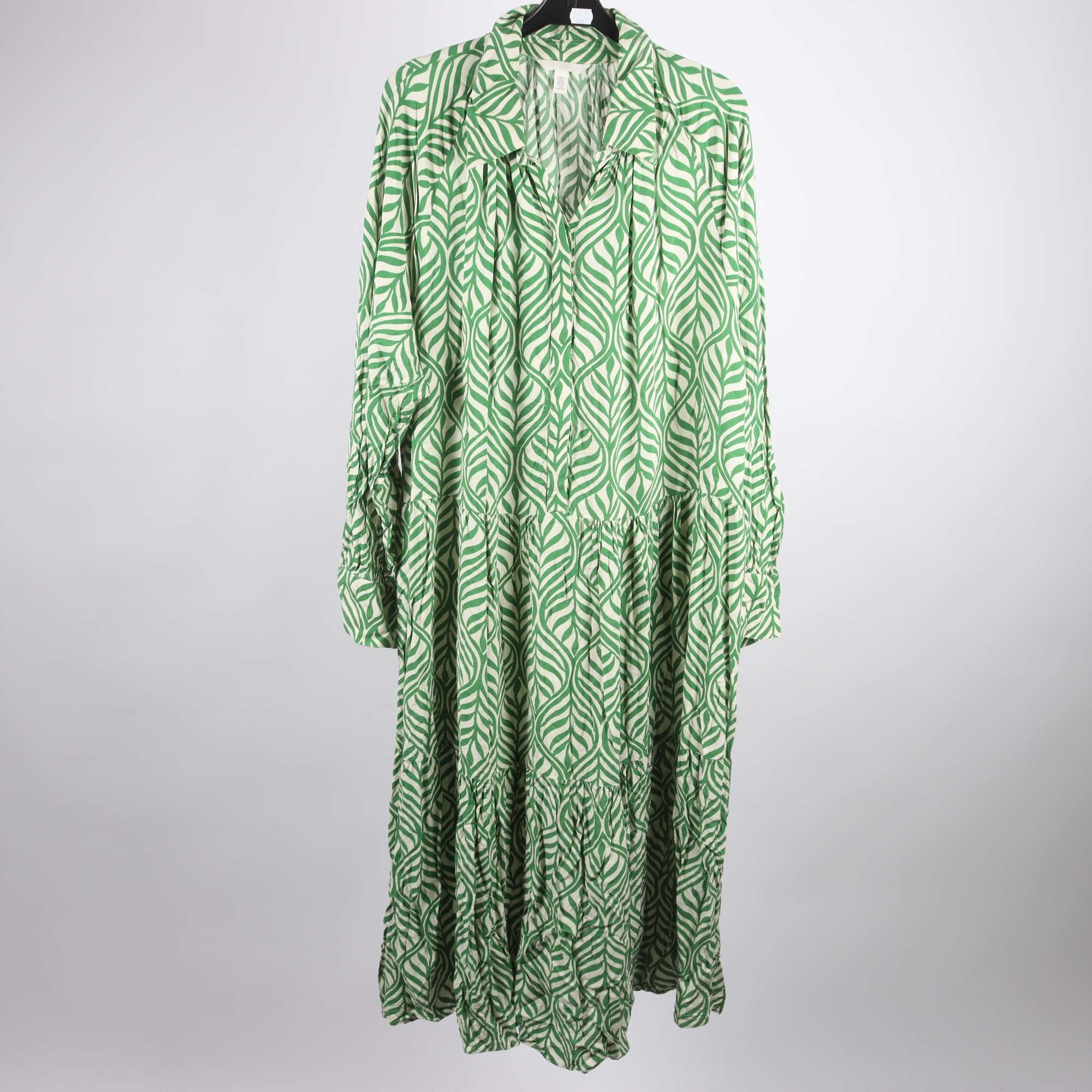 Klänning, H&M, vit, grön, stl. XL.
